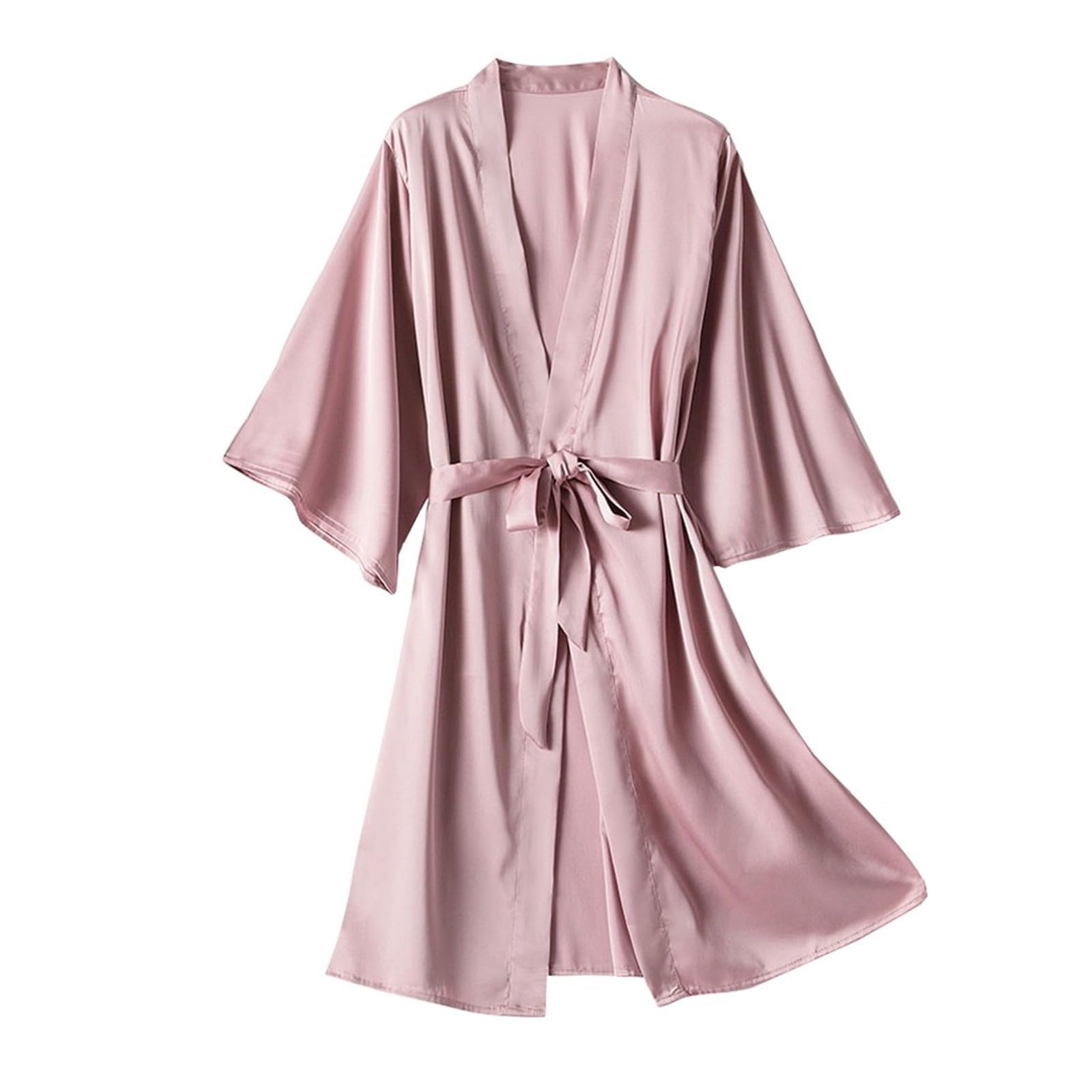 Women's Lightweight Silk Satin Long Robe V Neck Bridal Wedding Nightwear Sleepwear Plus Size Bell Sleeve Pajamas Robe