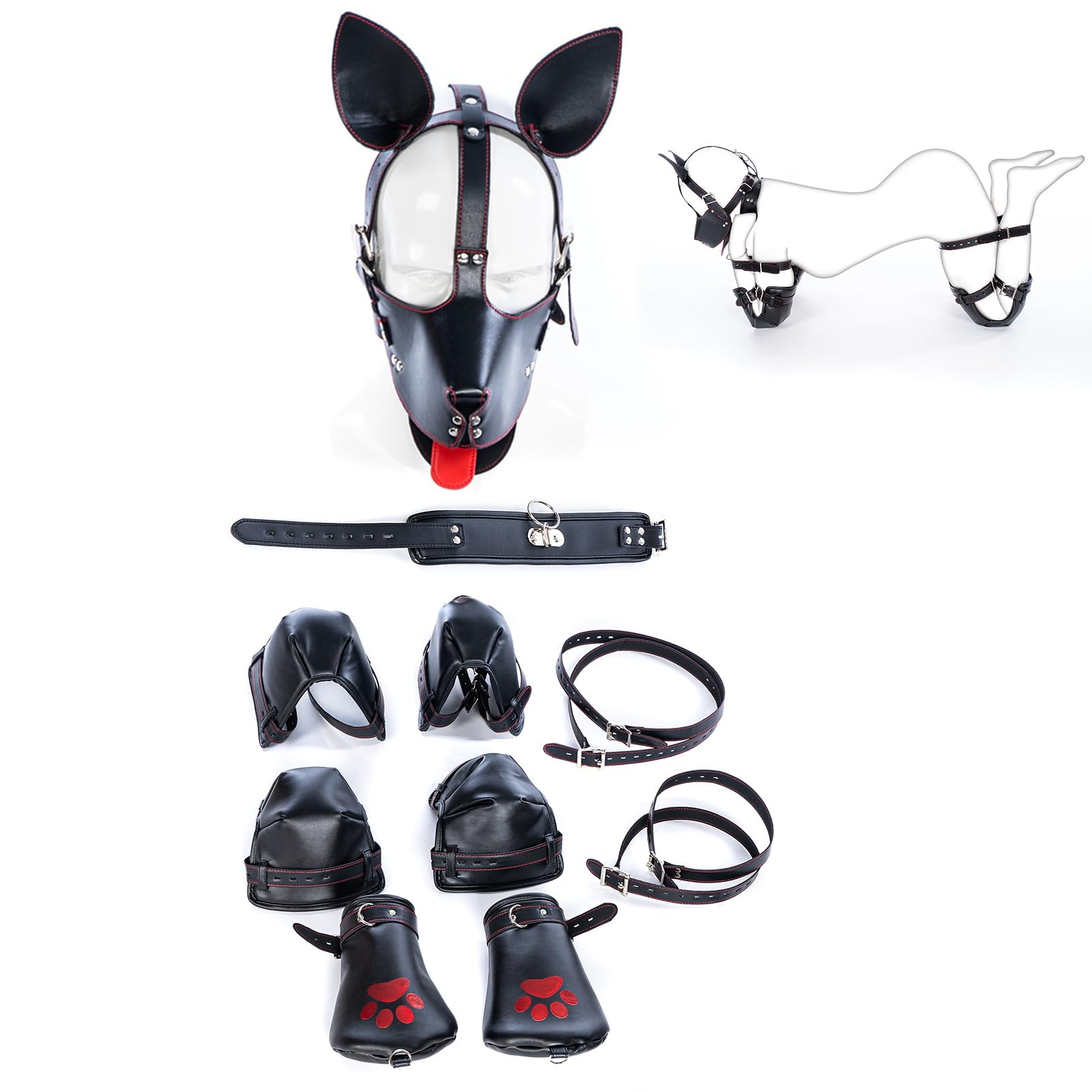 SXOVO Kit BDSM Bondage per Gattonare Con Ginocchiere + Gomitiere + Maschera + Collare +Restrizioni per Mani e Piedi, Kit Sadomaso per Coppia Schiavo Cane Cosplay, Toys Sessuali per Donna Uomini Coppie