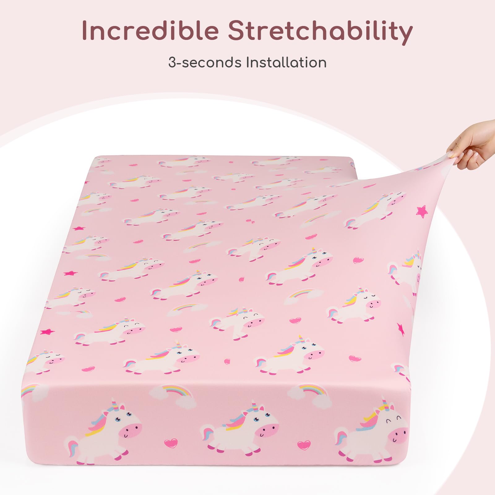 Yukkidds Cot Sheets 120x60 Fitted Cotbed Sheet 2 Pack Baby Cot Sheets Super Soft & Breathable Microfiber Pink Unicorn - Image 3