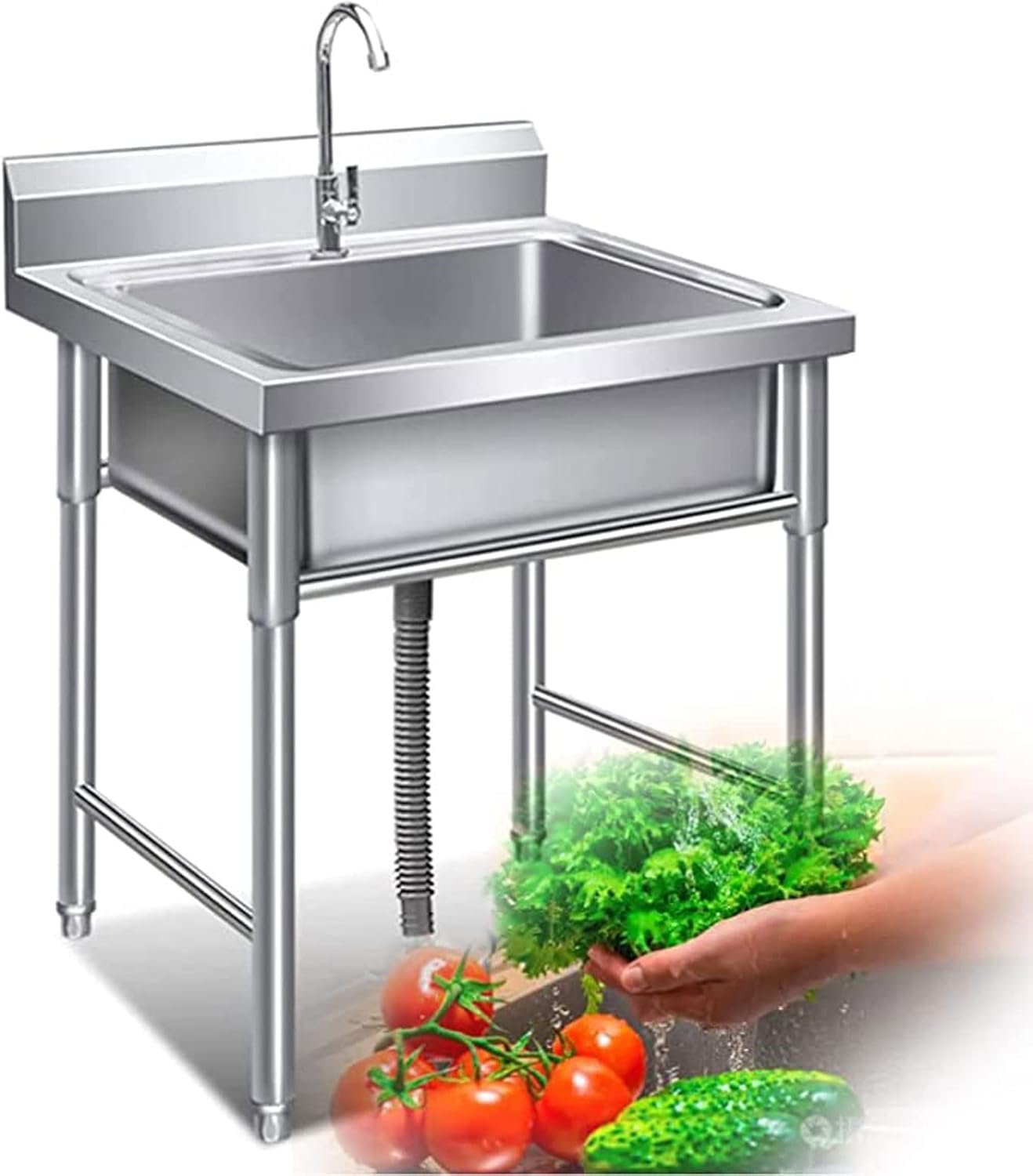 HAPPLiGNLY Free Standing Kitchen Sink, 304 Stainless Steel