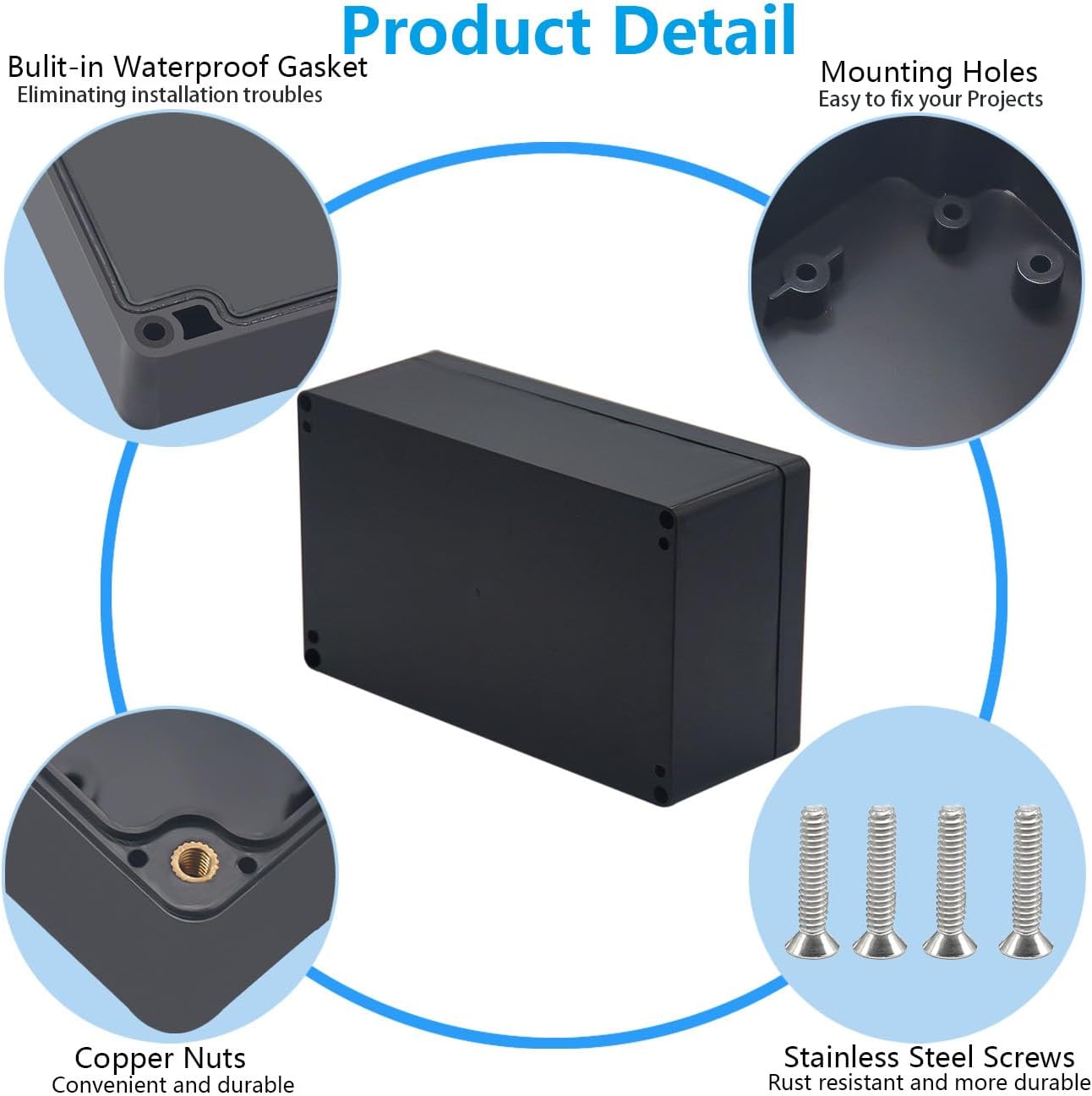 Project Box ABS Black Electrical Boxes IP67 Outdoor Waterproof box Electronic Junction Box Power Enclosure with Cable Glands for DIY Project 7.9 x 4.7 x 3 inch (200x120x75mm)