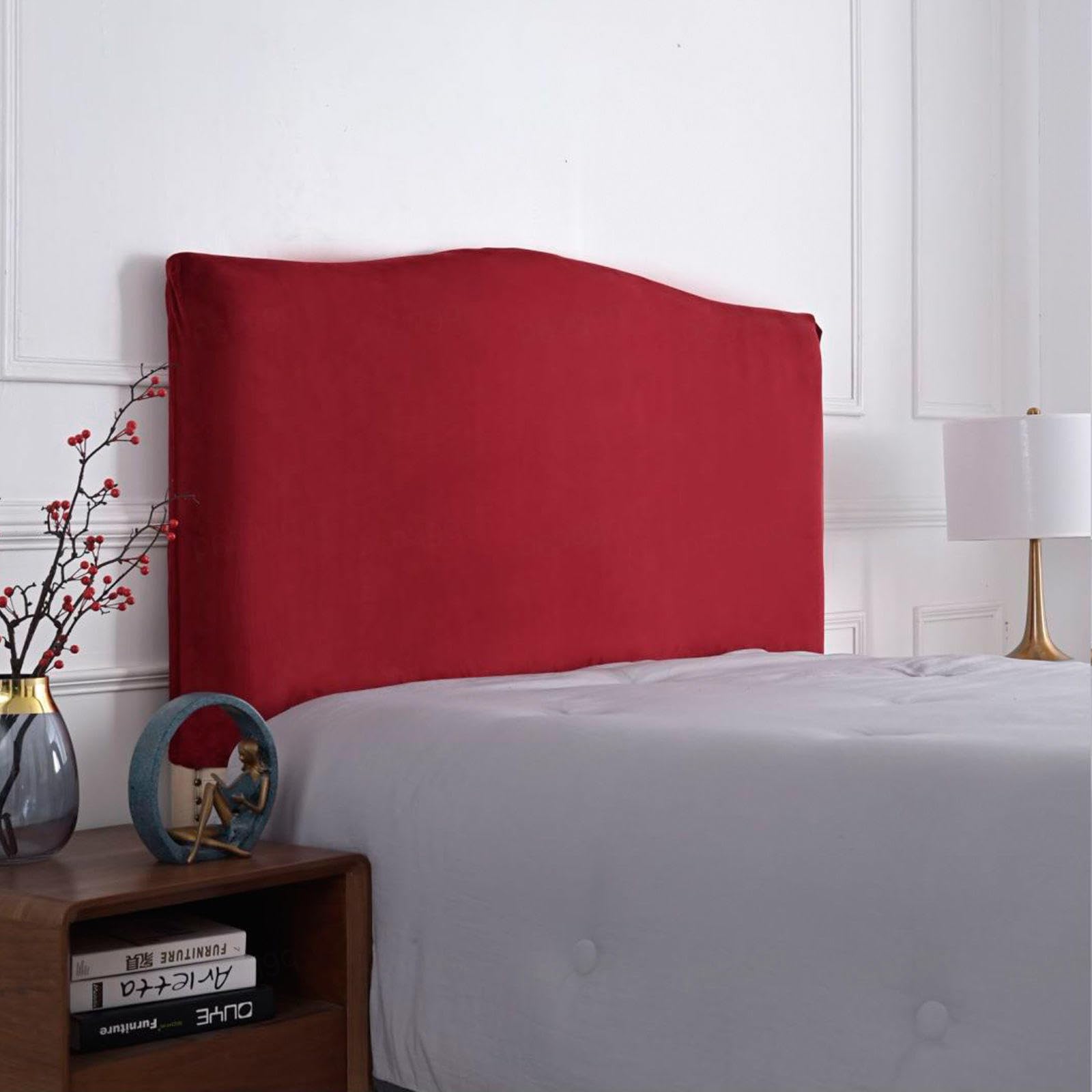 Headboard Covers for King/Double/Single Size Bed Stretch Velvet Headboard Slipcovers Grey Thicken Bed Headboard Protector All-inclusive Bed Head Slip Cover for Bedroom Headboard,red-150cm（140-170cm）