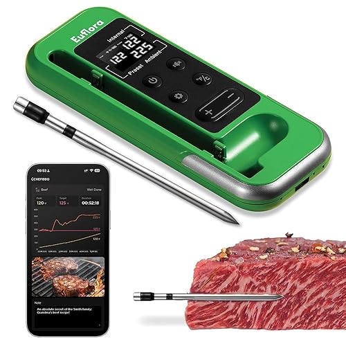 Termómetro inalámbrico para carne con sonda digital de carne, mide temperatura interna y ambiente, termómetro Bluetooth de carne de 800 pies con