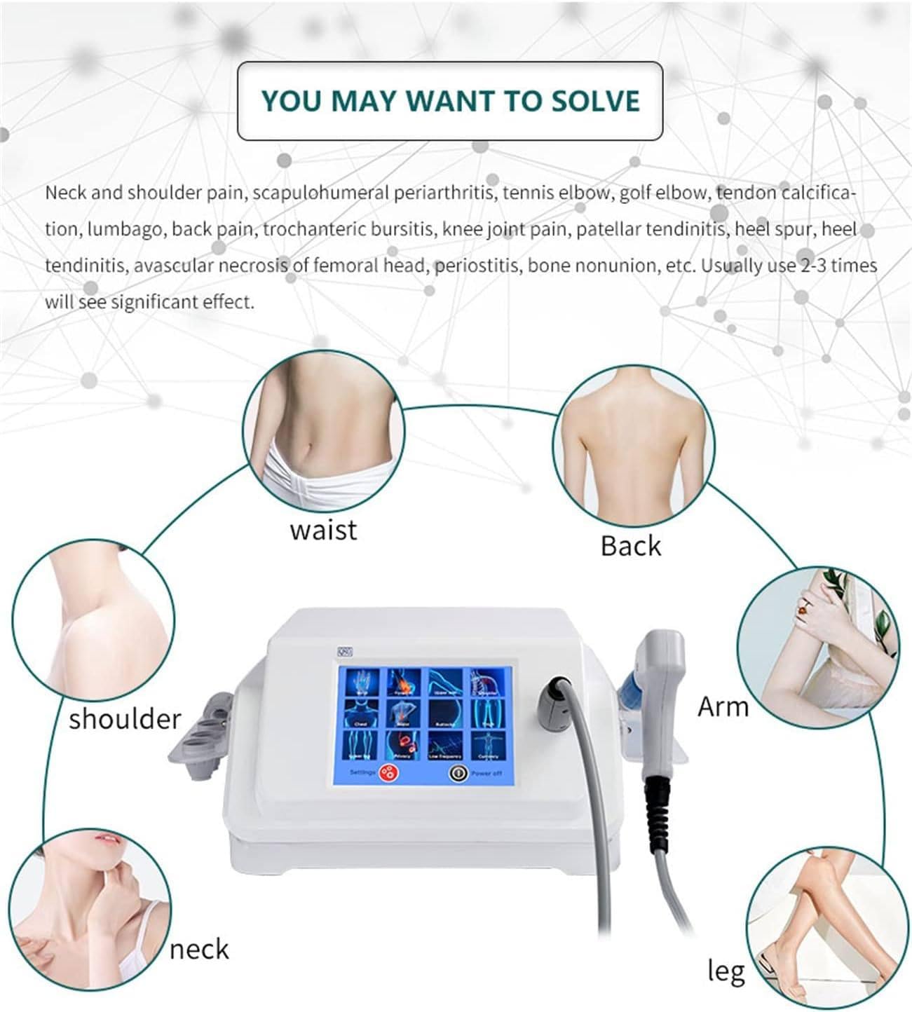 Urządzenie Do Terapii Falą Uderzeniową Ed, Urządzenie Do Masażu Mięśni Falą Uderzeniową Ed Extracorporeal Shockwave Muscle Massager Device Z 5 Głowicami Masującymi