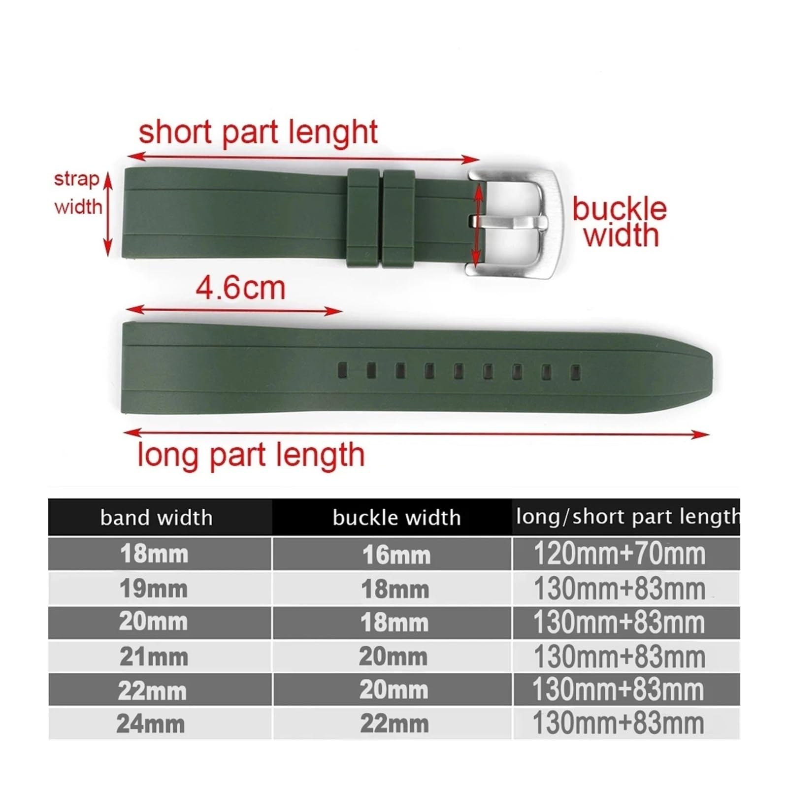LUGEMA Bracelet de montre sport noir et vert 18 19 20 21 22 24 mm avec système fermeture rapide
