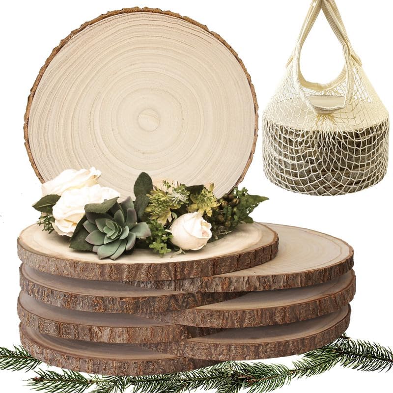 8Pcs 10-12Inch Natural Large Wood Slices for Centerpieces for Tables, Rustic Wooden Slabs, Rounds DIY Craft, Wedding Party Decor, Unfinished Wood Discs (8pcs Large (10"-12"))