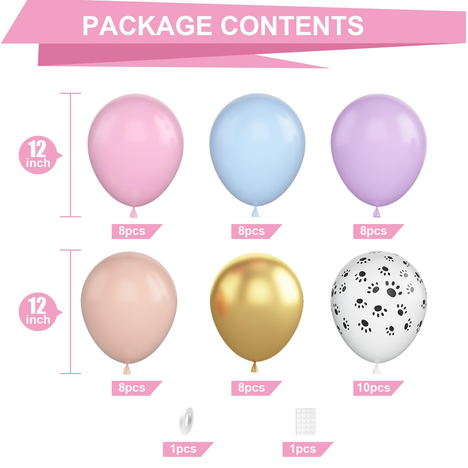 Hundepfoten Luftballons,12 Zoll Blau Rosa Lila Luftballons 50 Stück Luftballons Für Kinder Geburtstagdeko Baby Shower Welpen Party Dekorations