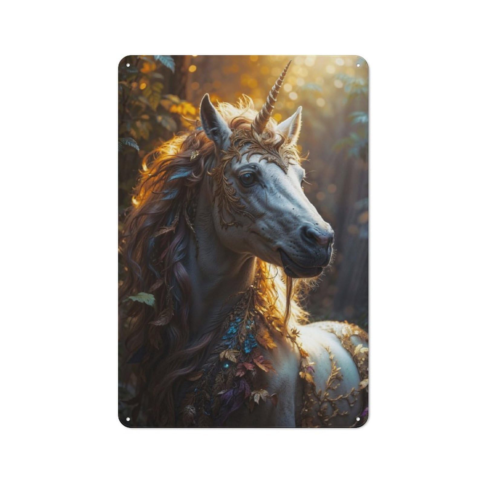 Junmoney The White Unicorn Industrial Metal Sign 30X20cm, Modern Retro Loft Wall Plaque For Workspace, Cafe, Hallway Or Garage