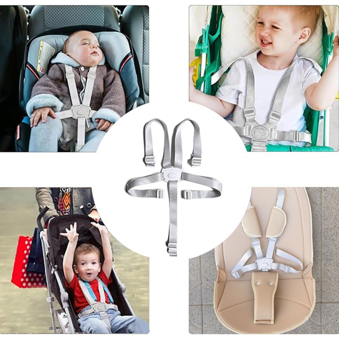 1 Pcs Cinture Universali per Seggiolone Cinghie per Seggiolone a 5 Punti, Regolabile Cintura di Sicurezza per Bambini per Seggiolino Cinghie Passeggini,cinghie seggiolone,Con tampone (Grigio)
