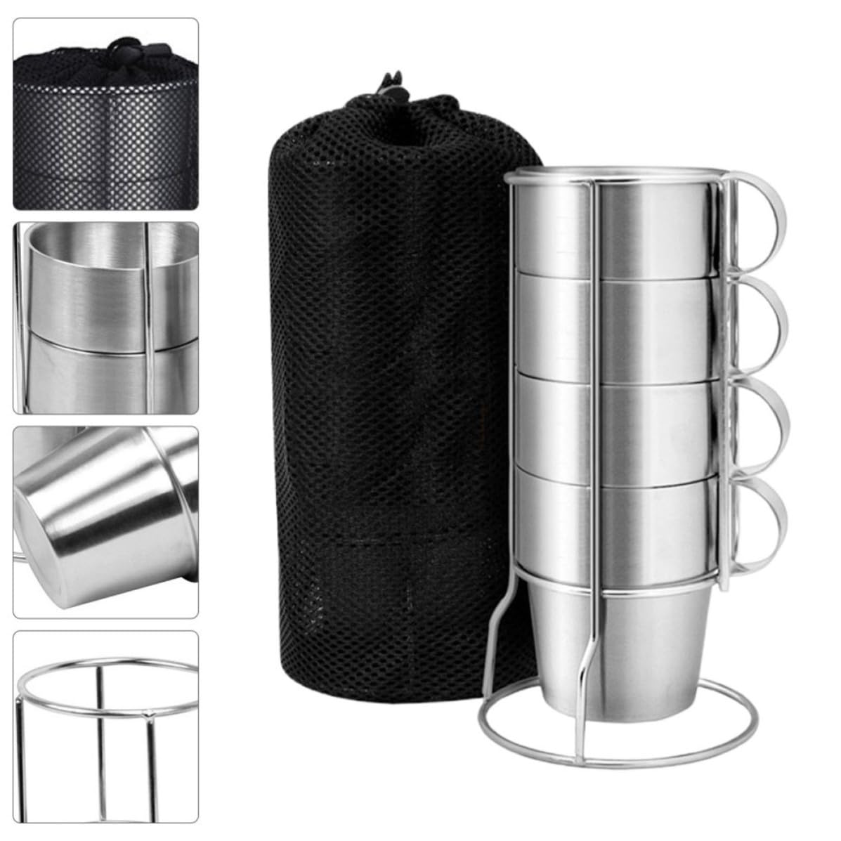 IMIKEYA Satz aus 4 Doppelwandigen Edelstahl Kaffeebechern mit Ständer Isolierte Camping Becher aus Edelstahl Stapelbar und Hitzebeständig für Outdoor Picknick