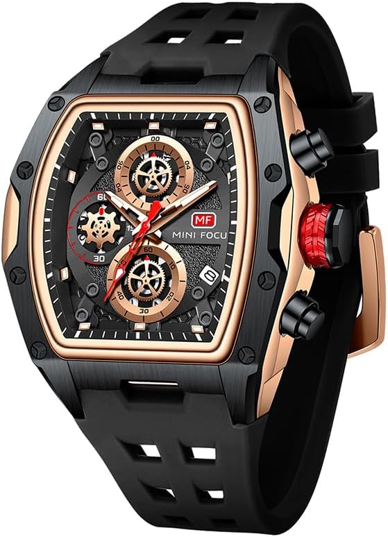 MF MINI FOCUS Men Watches Unique Wrist Watches (Chronograph/Waterproof/Luminous/Calendar) Soft Silicon Band Fashion Watches for Men