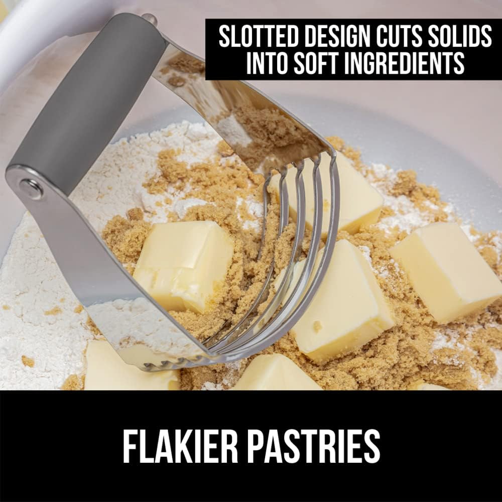 Gorilla Grip Pastry Dough Blender and Butter Cutter, Thick Sharp Stainless Steel Blades for Easy Mixing, Comfortable Grip, Heavy Duty Kitchen Baking Tool, Kneading Doughs, Dishwasher Safe, Gray