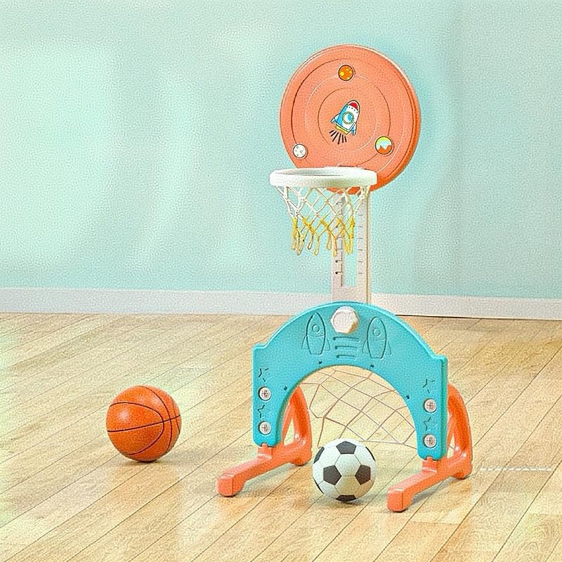 Toddler Sports Centre, Indoor Outdoor Basketball Hoop, Adjustable Height 52-115 cm, Multi-Sport Basketball Soccer for Kids 1-3 Years