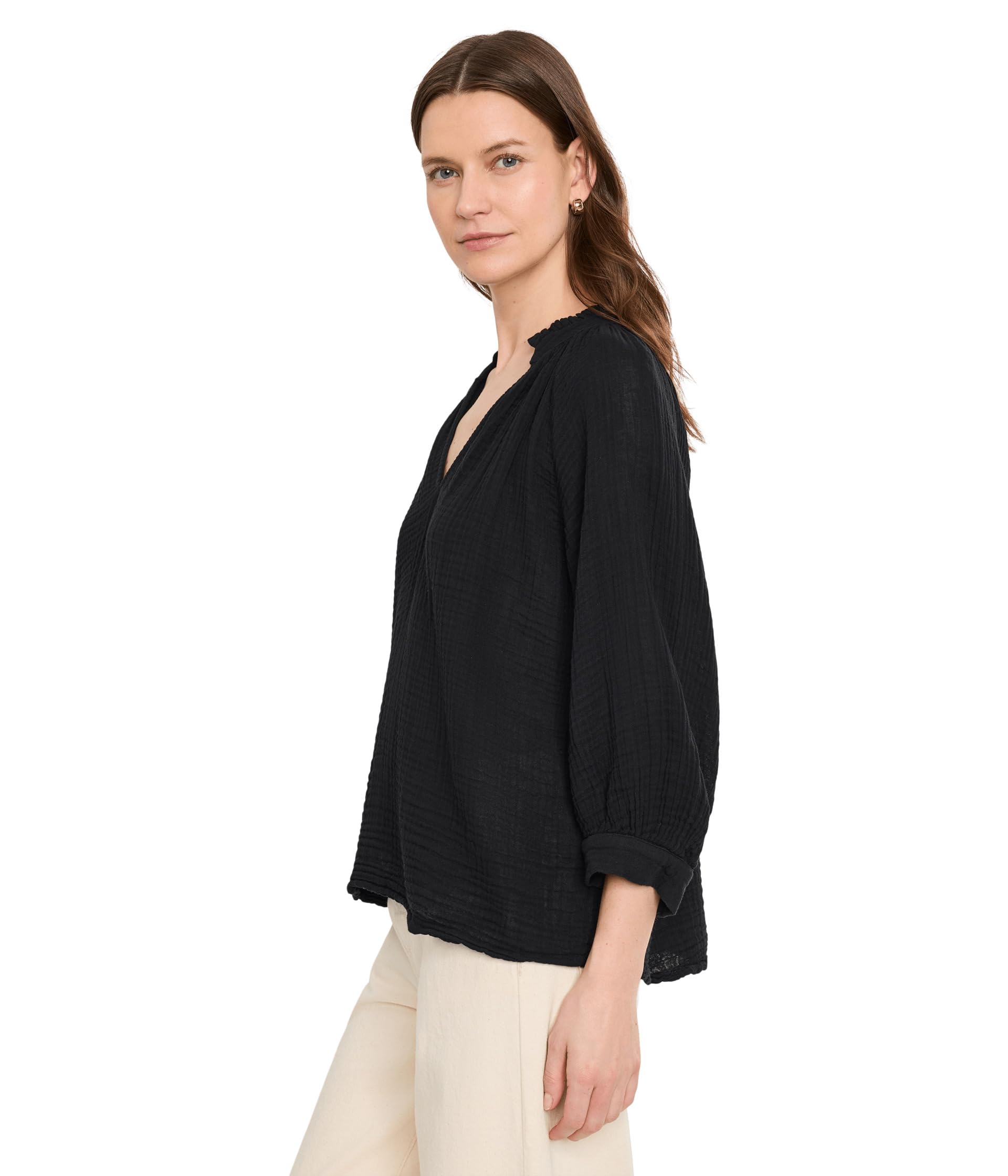 Michael Stars Women's Kali 3/4 Sleeve Ruffle Neck