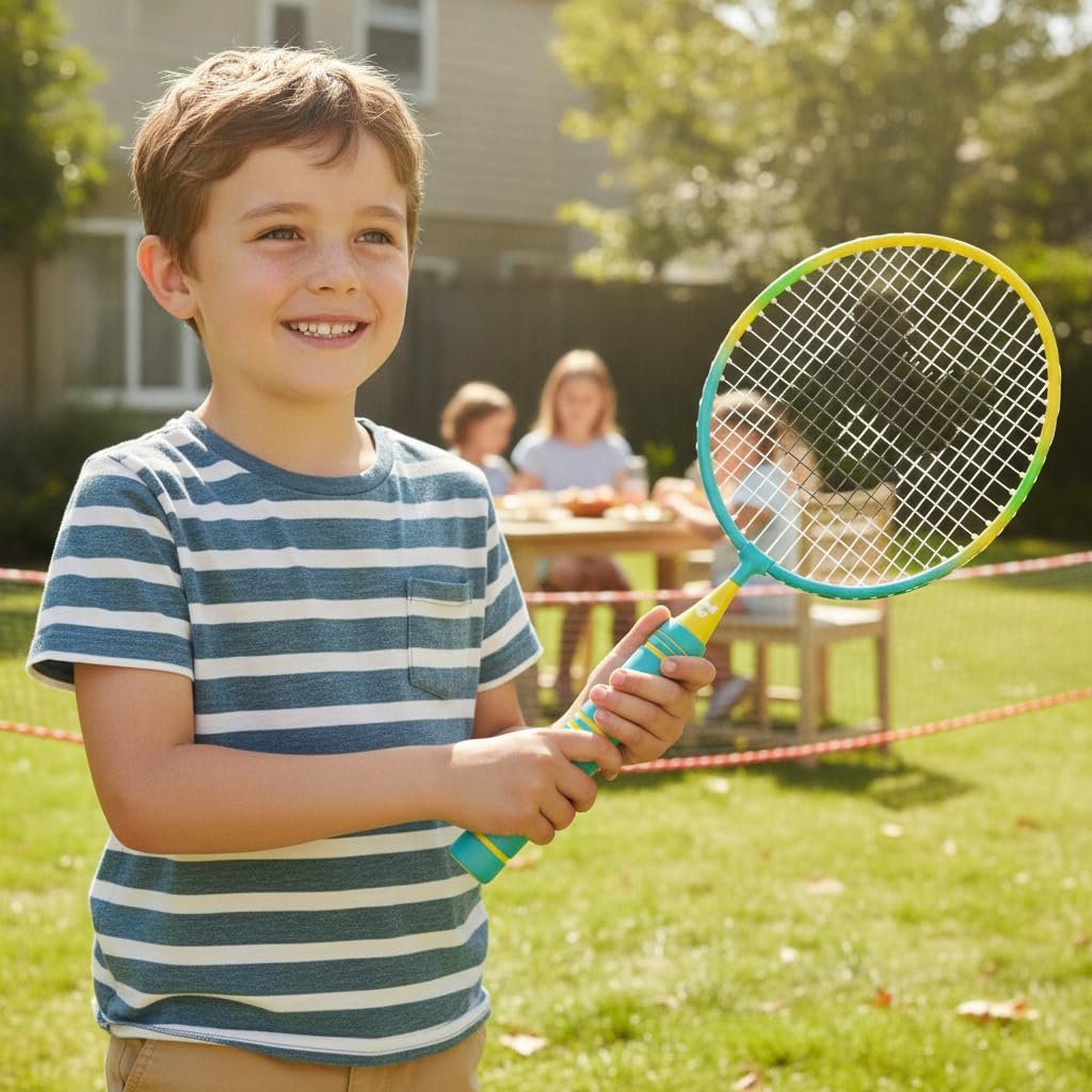 Badminton Schläger Set für 3-12 Jahre – 2 Federballschläger aus Metall für Anfänger