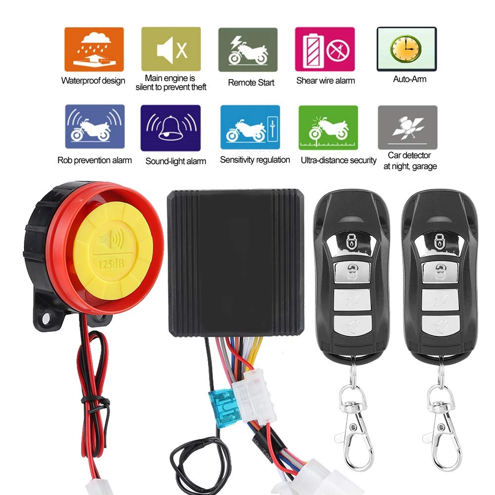 Alarma de motocicleta - Sistema de alarma de seguridad antirrobo inalámbrico universal para motocicleta de 12 V con 2 controles remotos