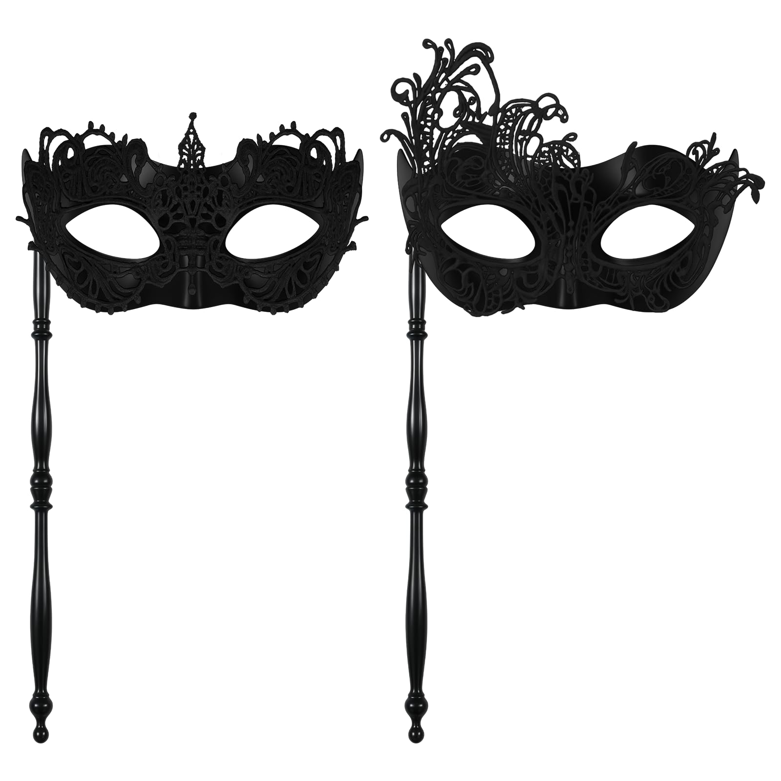 JNAWA 2 PCS Masquerade Mask with Stick Halloween Costume Mask Mardi Gras Mask Cosplay Party Costume Masks for Halloween Carnival Cosplay Party