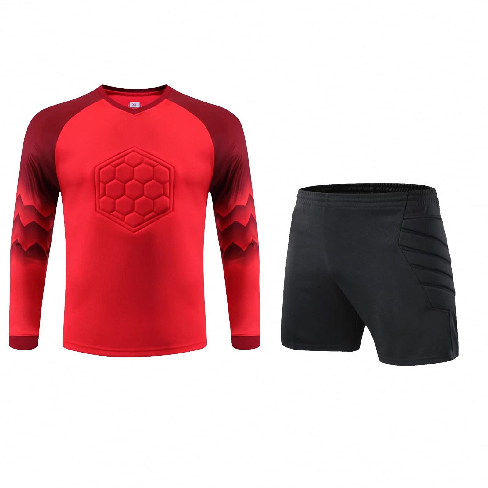 Conjunto de Jersey de Portero de fútbol para Hombres,Camiseta de Manga Larga Transpirable+Pantalones/Cortos Acolchados,Traje de Portero de fútbol Amortiguador anticolisión