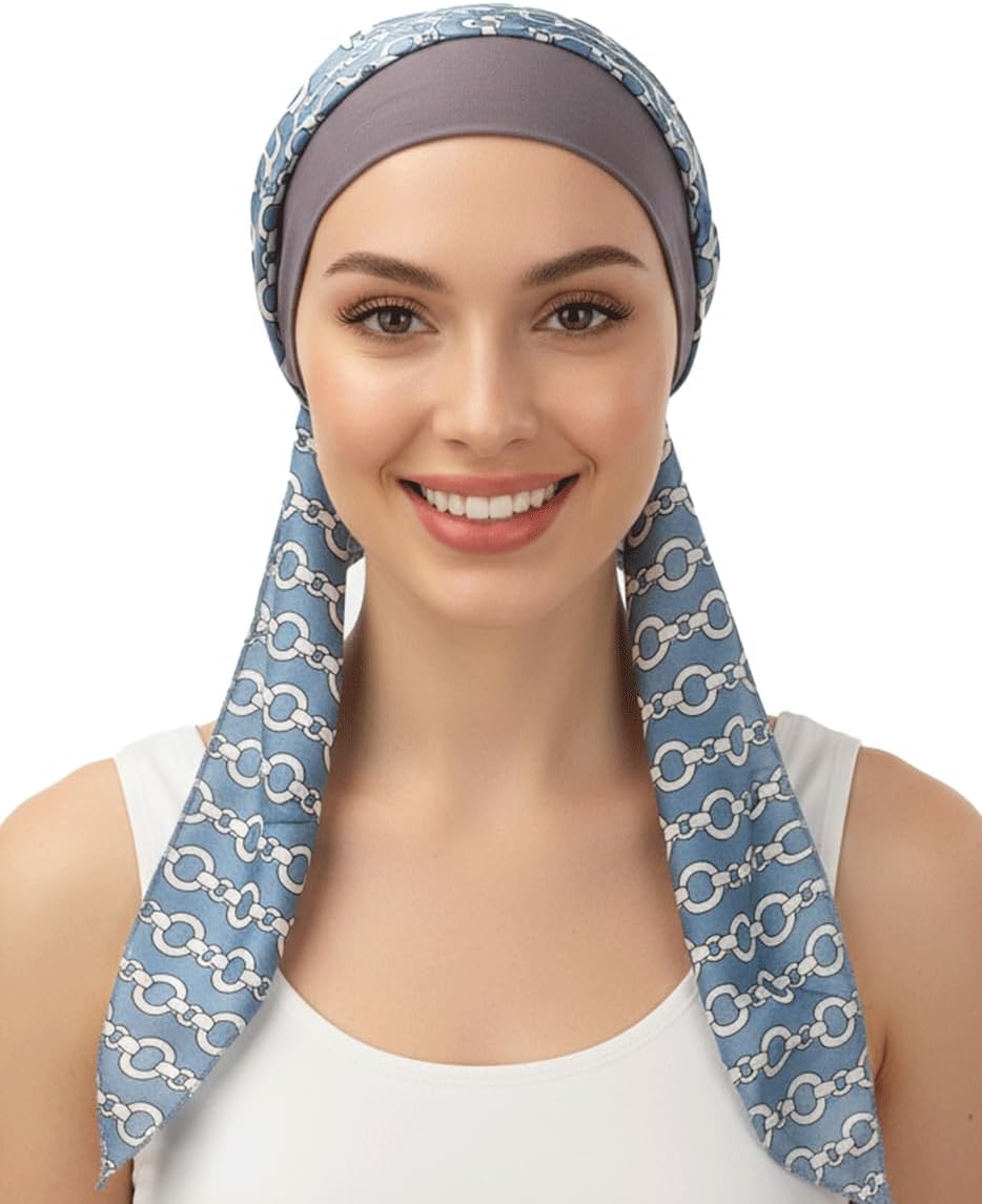 Chemo Headwear for Women,Chemo Caps Lightweight for Summer with Head Scarf,Silky Soft Hair Turbans Fashion image 4