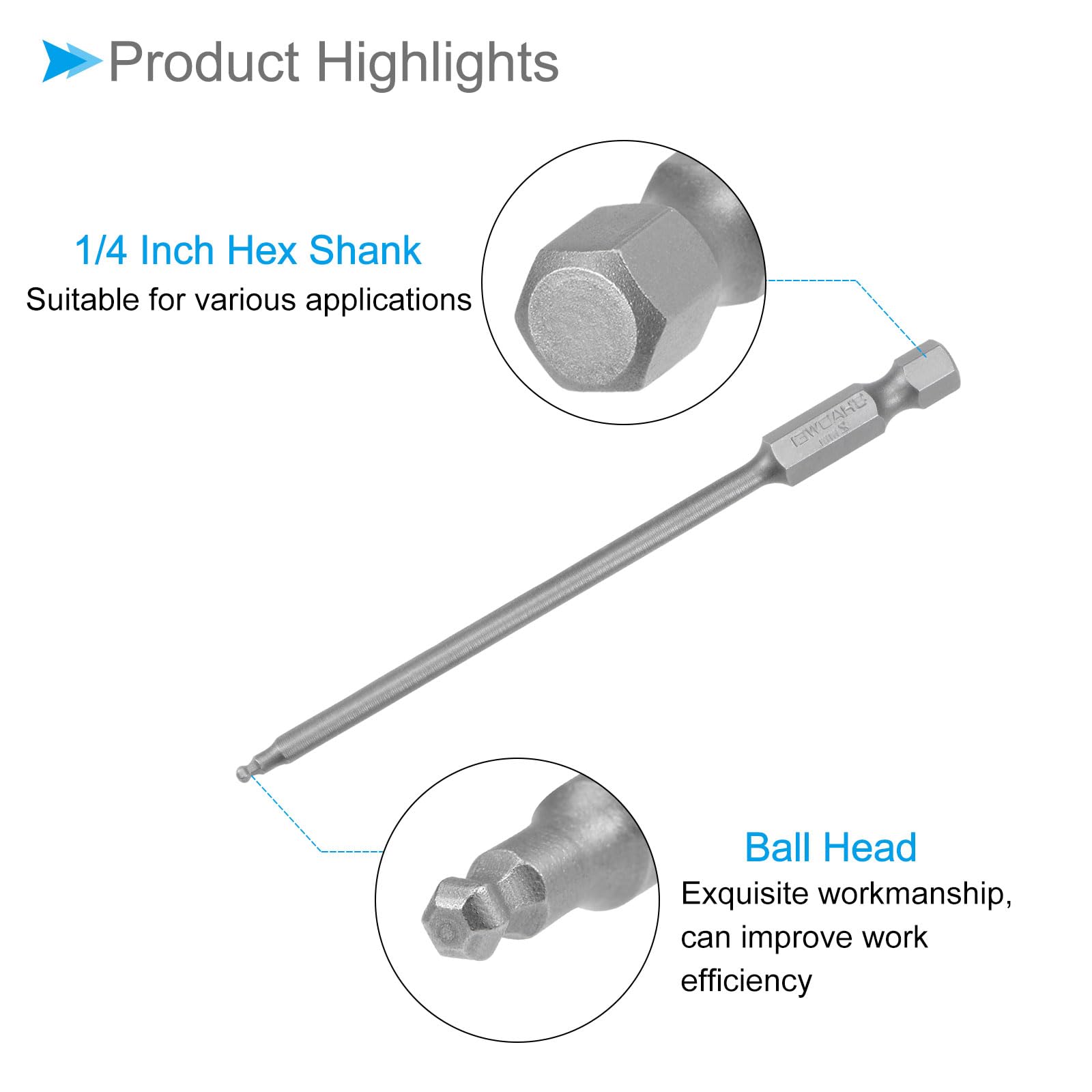 CoCud Ball End Hex Head Wrench Drill Bit, H2 Head 4" Length 1/4" Hex Shank, S2 Steel Screwdriver Bits - Image 4