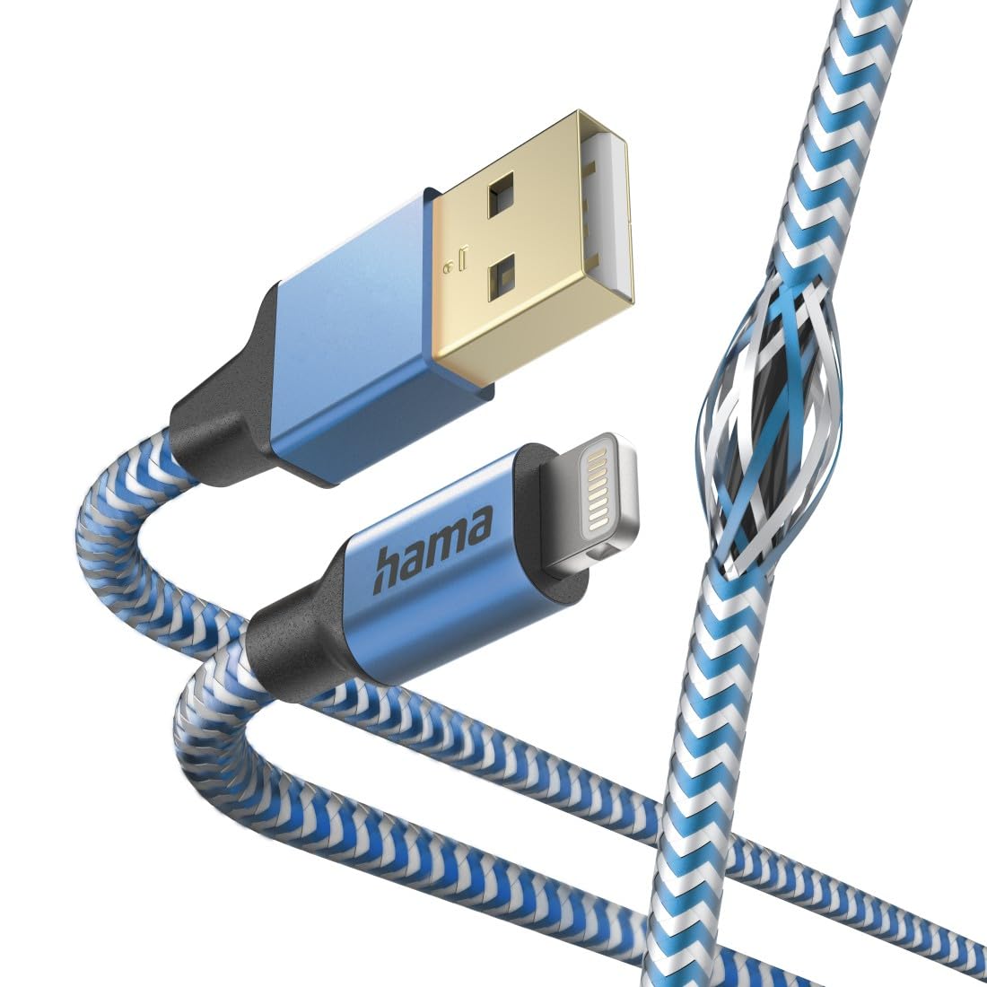 Hama Kabel ładujący Reflected USB A wtyk - lightning (480 Mbps, 20V, 3A, pozłacany, ekranizowanie, 1,5m) niebieski