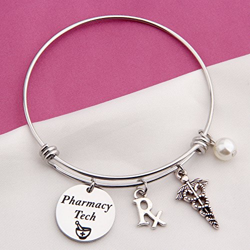 QIIER Pharmacy Tech Gift Pharmacy Technician Bracelet Expandable Wire Bangle RX Jewelry Gift for Pharmacist3