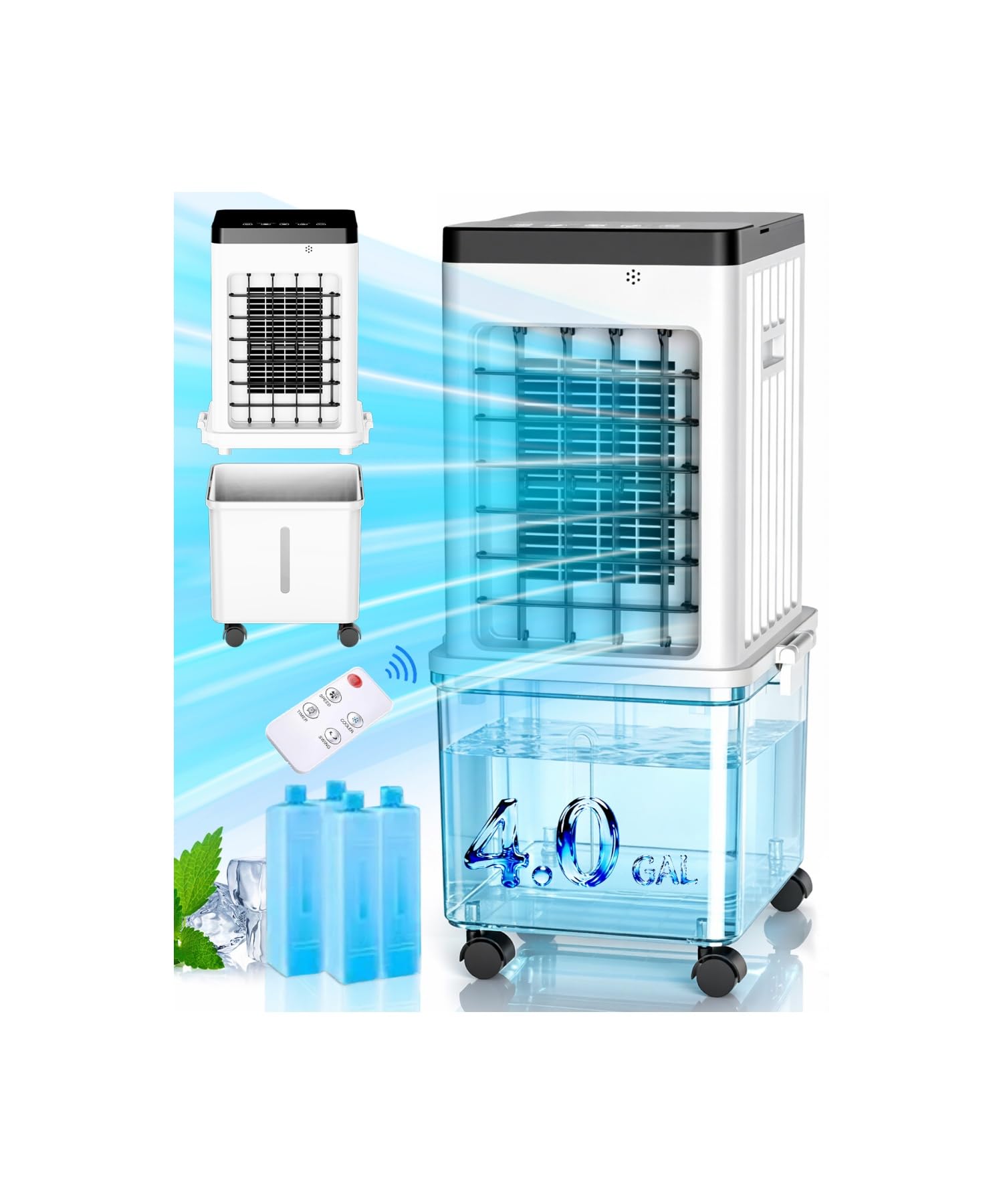Photo 1 of Swamp Cooler, 2026 New Portable Air Conditioners, Evaporative Cooler with 4.0 Gal Detachable Water Tanks for 24H Cooling, 120° Oscillating, 4 Ice Boxes, 7H Timer, Portable AC for Bedroom Office Pets