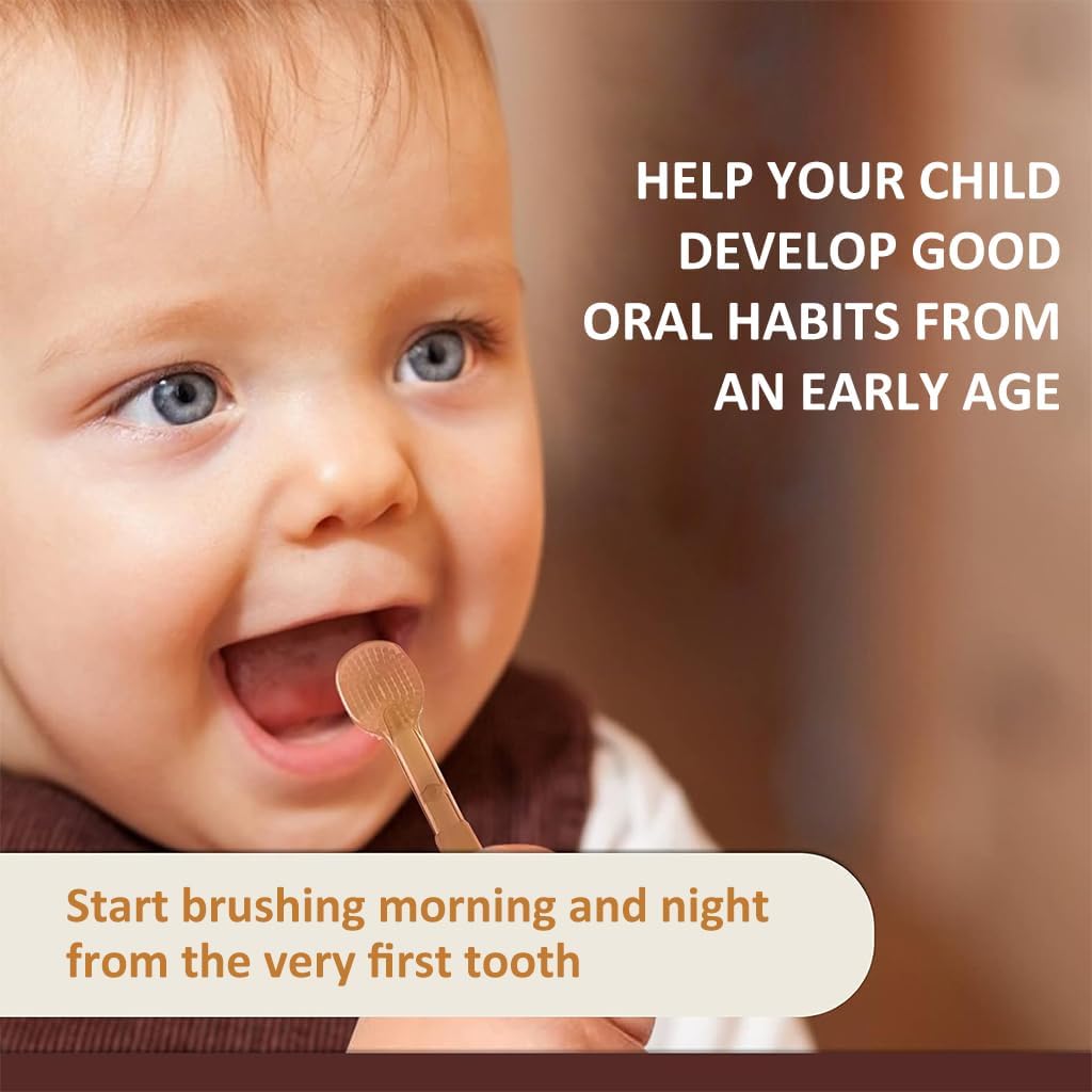Baby Toothbrush Set with Storage Case, Soft Silicone Bristles, 2-Pack, Beige 2