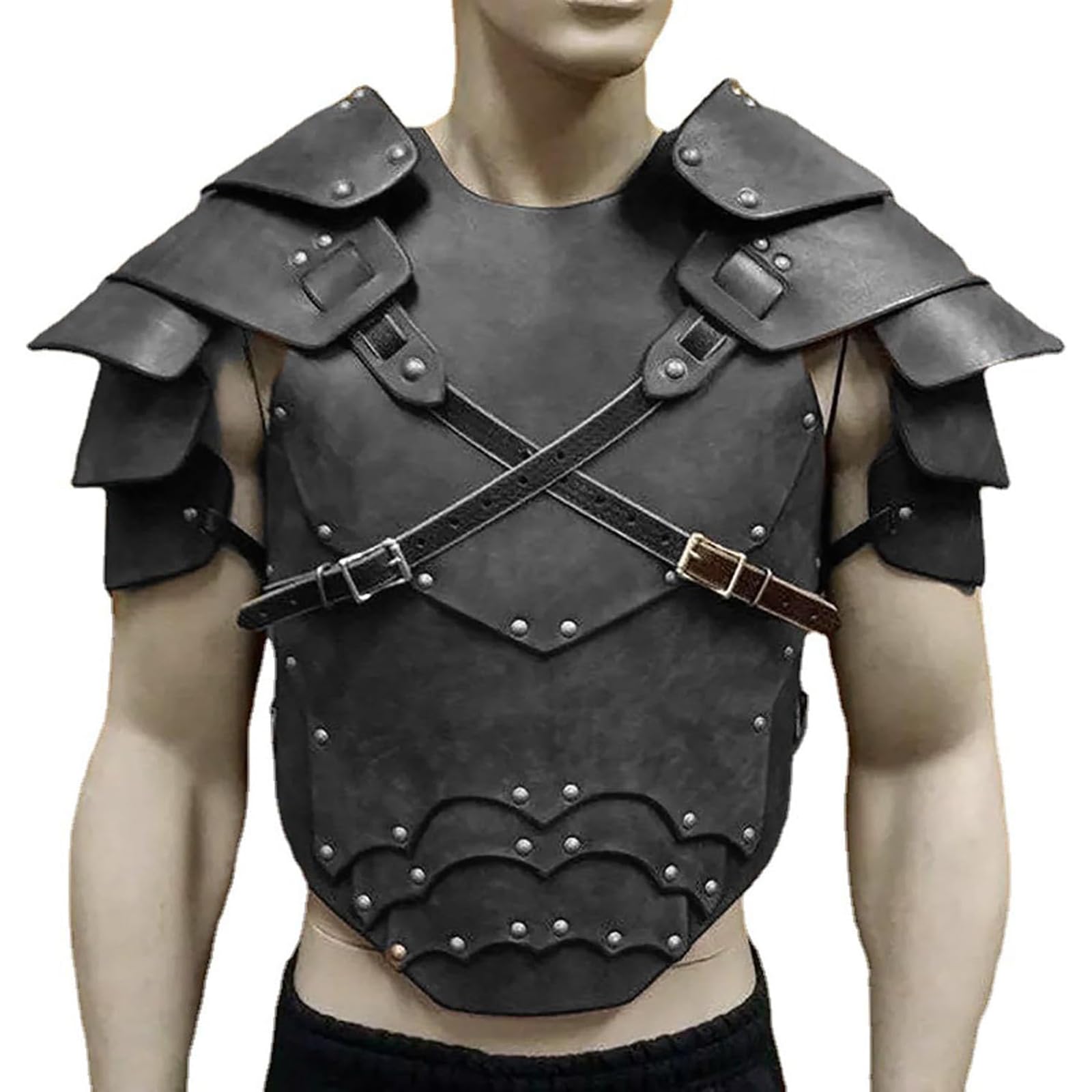 CEVIZCEVIZ Retro Chest Vest Armor, Medieval Style Vest Armor, Adjustable PU Leather Body Chest Armor, Cosplay Halloween Costume Breastplate Gear