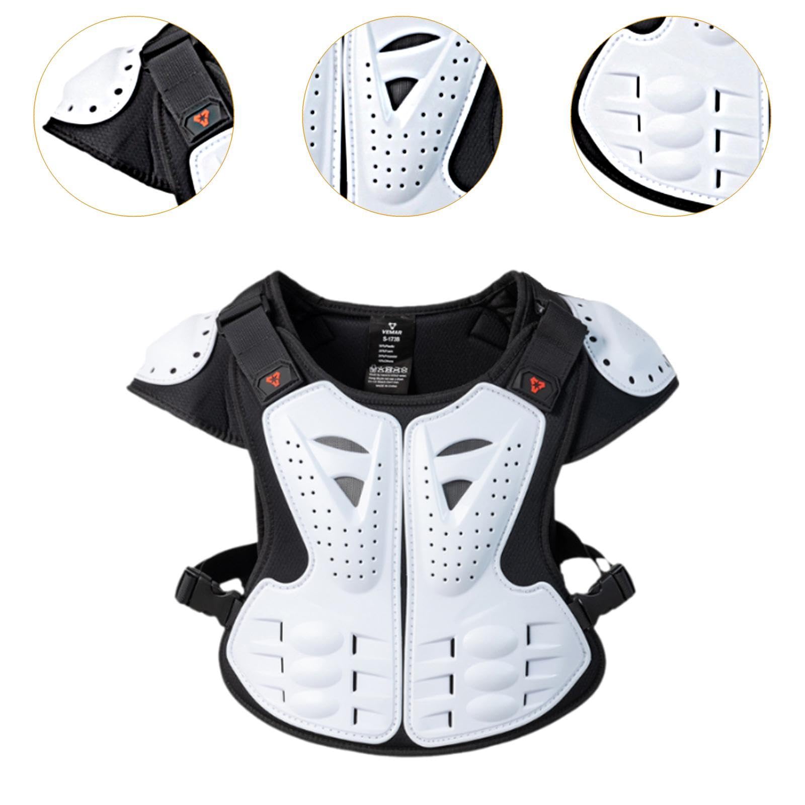 Harilla Chaleco de Motocicleta con Protección Corporal, Protección de Hombros, Chaleco Anticaída para El Pecho Y La Espalda para Patineta, Motocross Y Niños, Blanco