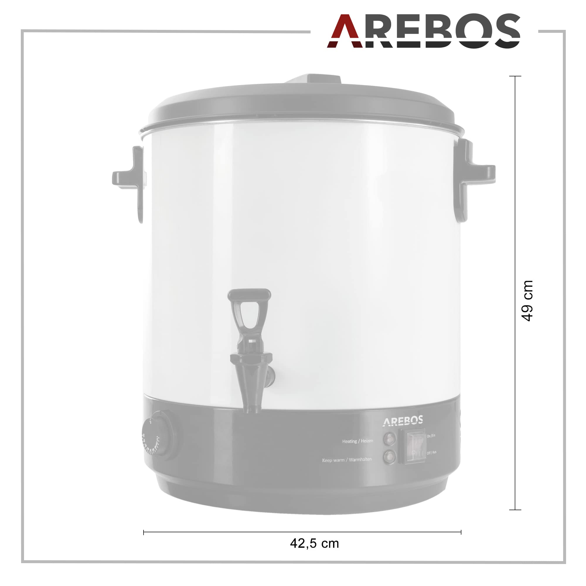Arebos Cocedero de conservas | Olla envasadora 28 L | 2500 W | incl. temporizador y termostato | Ajuste continuo de la temperatura 30-110 °C | Cocina de vino caliente