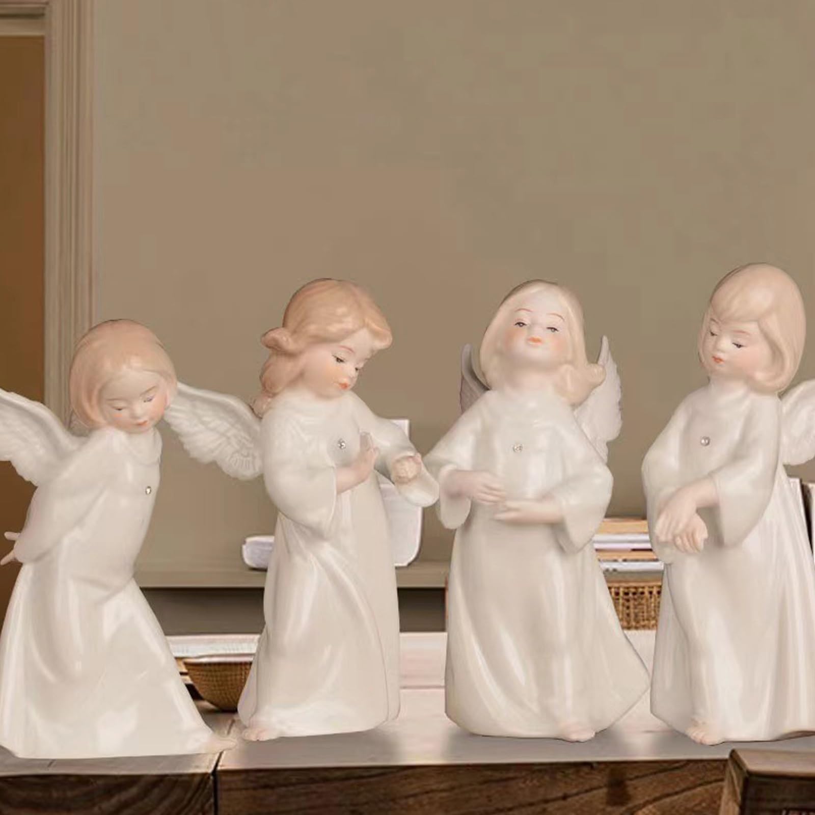 Figurka aniołków, statua, ozdoba na biurko, figurki aniołów, ceramiczny uroczy cherubin dekoracyjny, Boże Narodzenie na wesele dekoracja stołu urodzinowego (kolor: D)