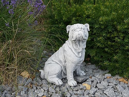 gartendekoparadies.de Englische Bulldogge, Steinfigur, H. 32 cm, 10 kg, Grau, frostsicher aus Steinguss für Außenbereich