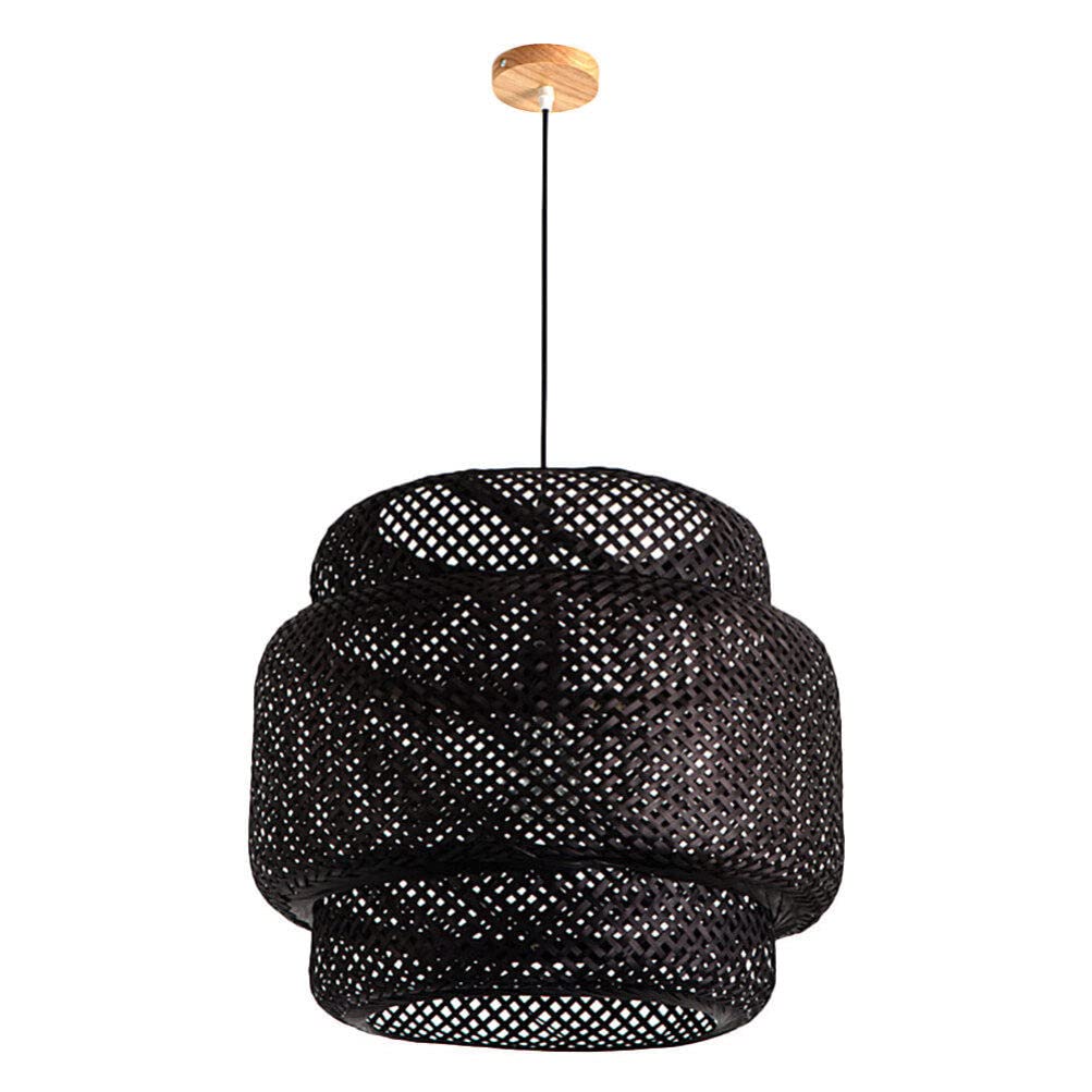 OSALADI Rattan Lampshade Woven Hanging Pendant Light Shades Wicker Basket Chandelier Lamp Shade Weaved Lighting Ceiling Light Fixture for Cafe Zen Light Cover Black