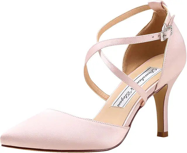 Satin Heels: Women's Pointed Toe High Heel Court Shoes with Cross Strap