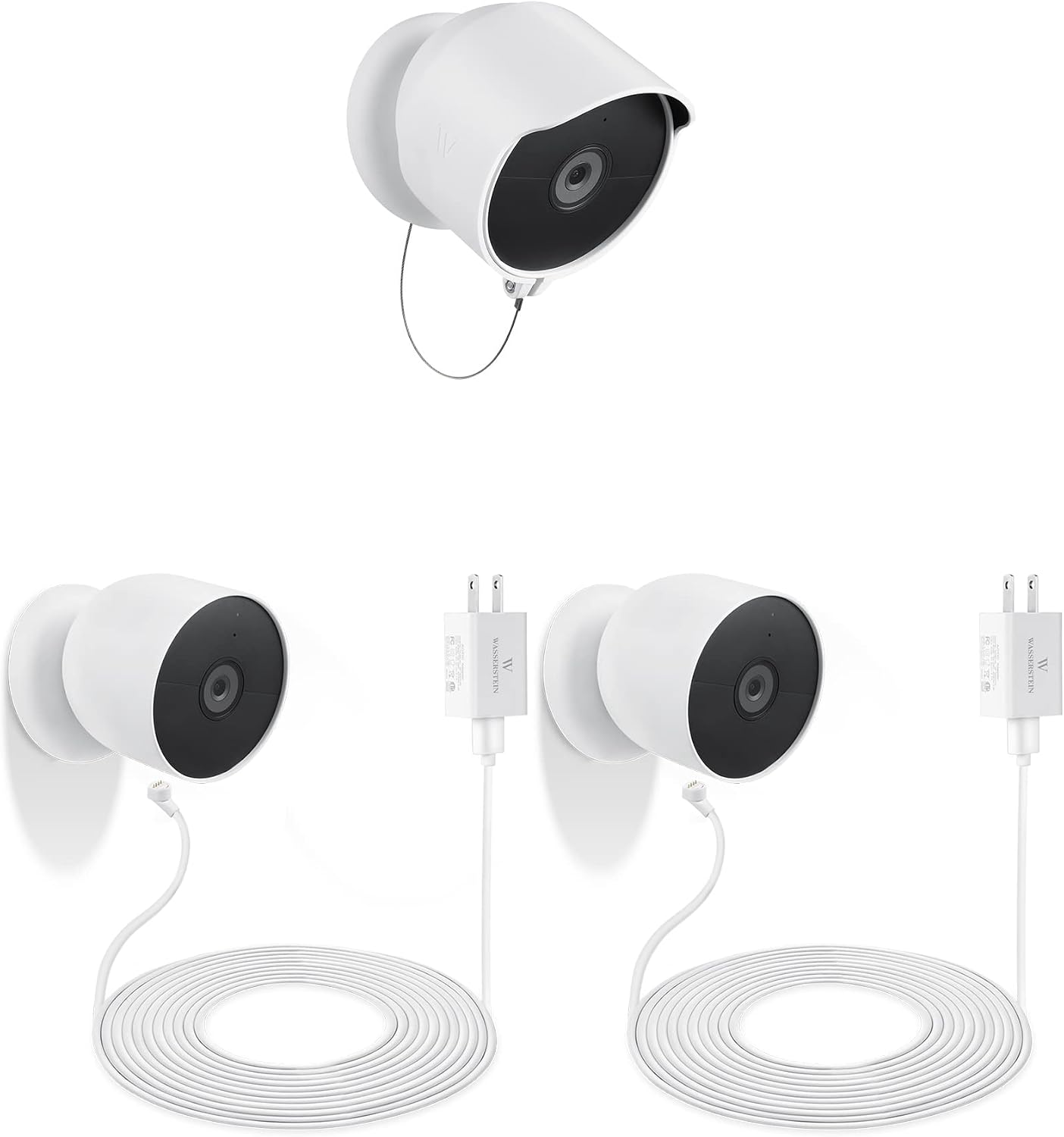 Wasserstein Bundle - 2-Pack Power Cable & Anti-Theft Mount Compatible with Google Nest Cam (Battery) - (Nest Cam NOT Included)