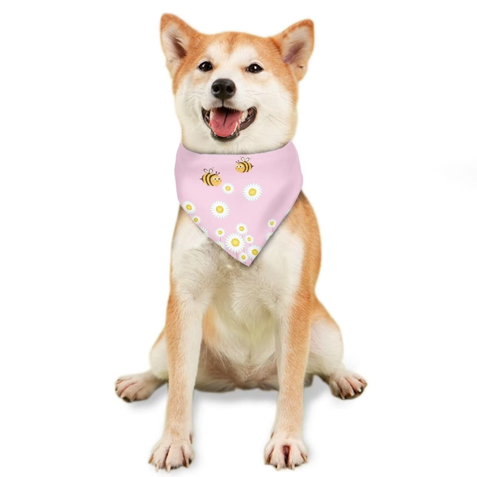 KEIAHUAN Flower Bee Washable Pets Bandanas Comfortable Small Triangle Neck Scarfs, Cats Dogs Bibs Neck Scarfs Adjustable Pups Daily Supplies, Pink
