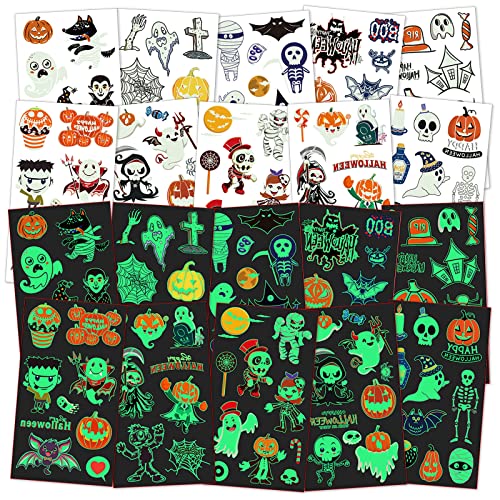 ACWOO Tatuajes Temporales de Halloween, 10 Hojas Luminosos Halloween Impermeables Tatuajes Temporales para Niños Pegatinas, Halloween Tatuaje De Fantasma Zombi para Niñas Niños Regalo ACWOO Tatuajes Temporales de Halloween, 10 Hojas Luminosos Halloween Impermeables Tatuajes Temporales para Niños Pegatinas, Halloween Tatuaje De Fantasma Zombi para Niñas Niños Regalo