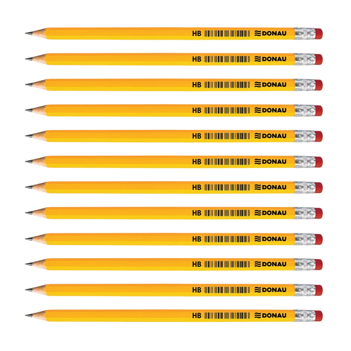 OFFICER PRODUCTS Donau 7386001PL-99 Wooden Pencils: 12 HB Pencils with Eraser/Pack of 12 / Non-Toxic/Colour: Yellow