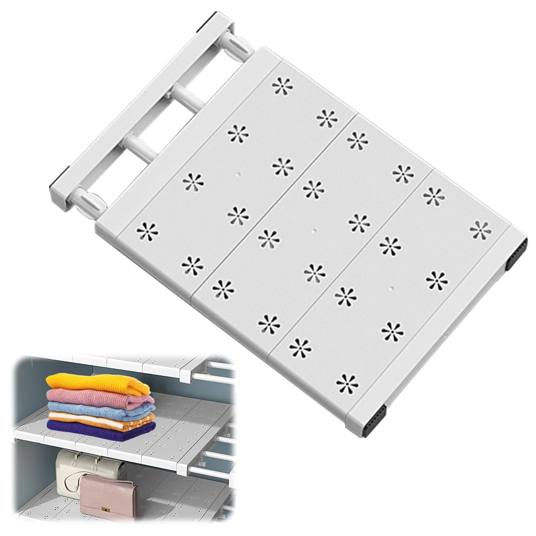 Ripiani espandibili per armadio, armadio allungabile, separatore telescopico per ripiani senza viti, per cucina, bagno, 24 cm di larghezza, lunghezza regolabile 38-60 cm