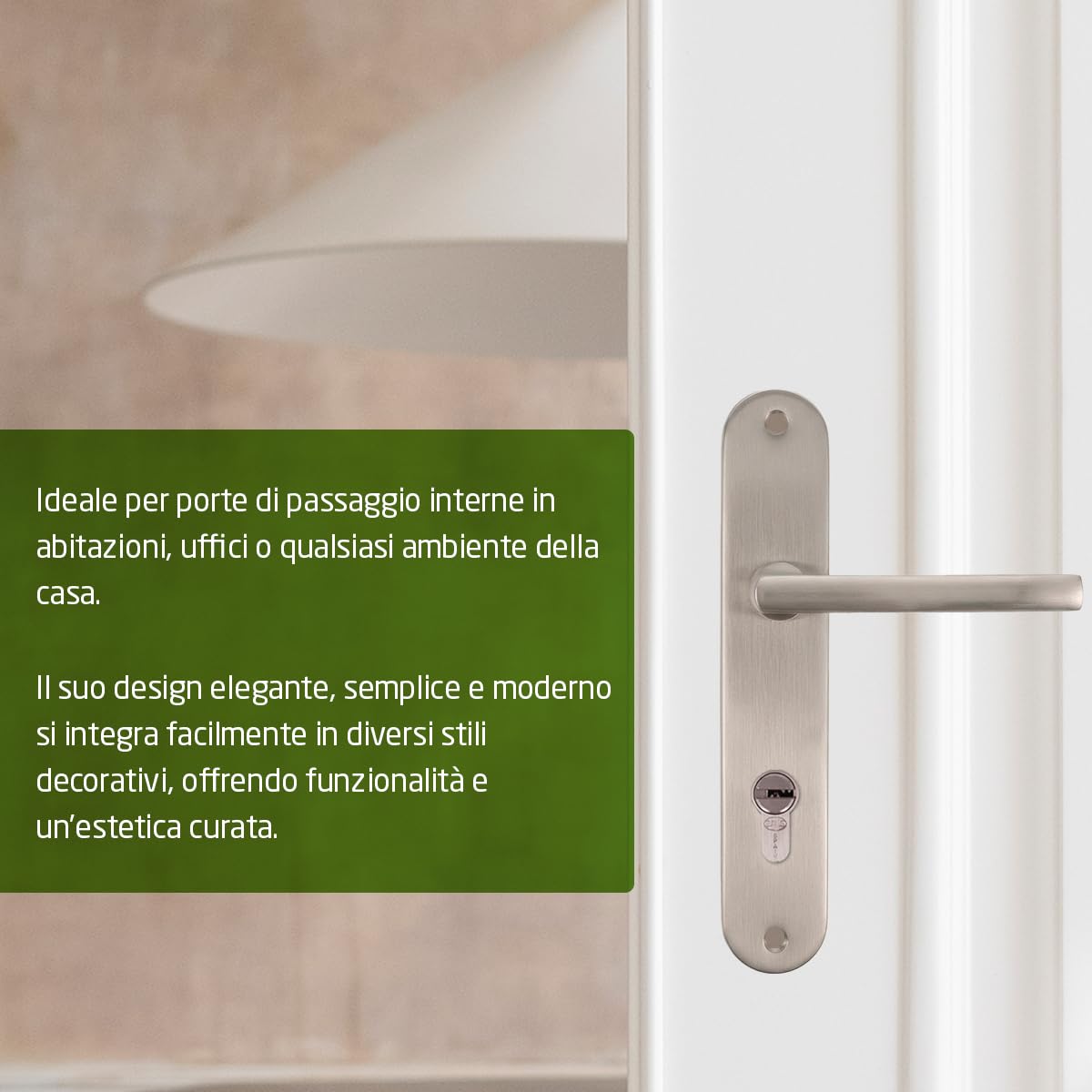 Amig - Confezione da 4 set di maniglie con piastra in acciaio per porte - mod. MAI PB85-240 x 45 mm – Quadretto da 8 mm – Design elegante e semplice – Con Bocallave – Alluminio nichel spazzolato
