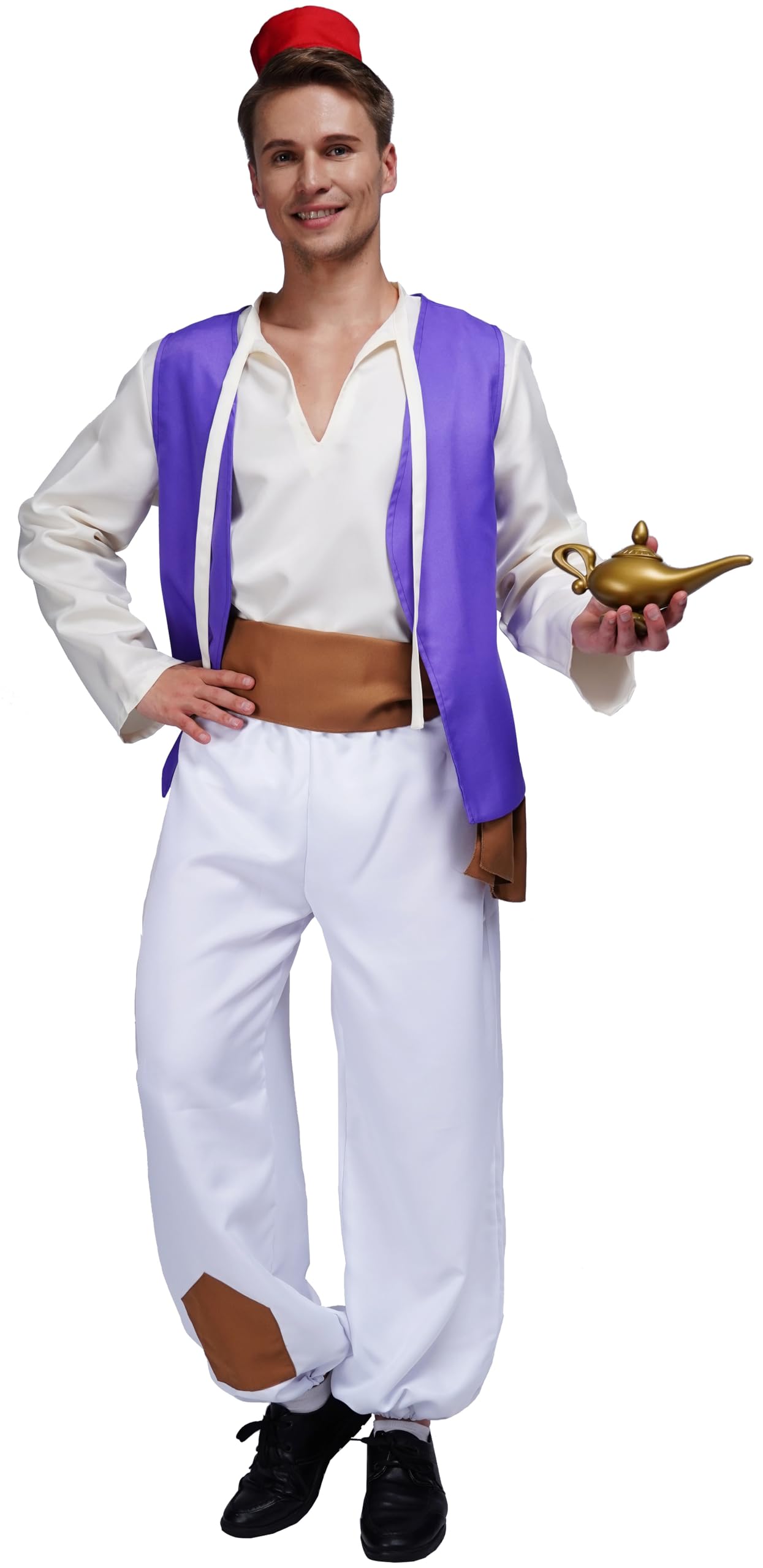 Men's Arabian Prince Street Rat Costume for Adults Includes Hat, Shirt, Vest, Belt, Pants