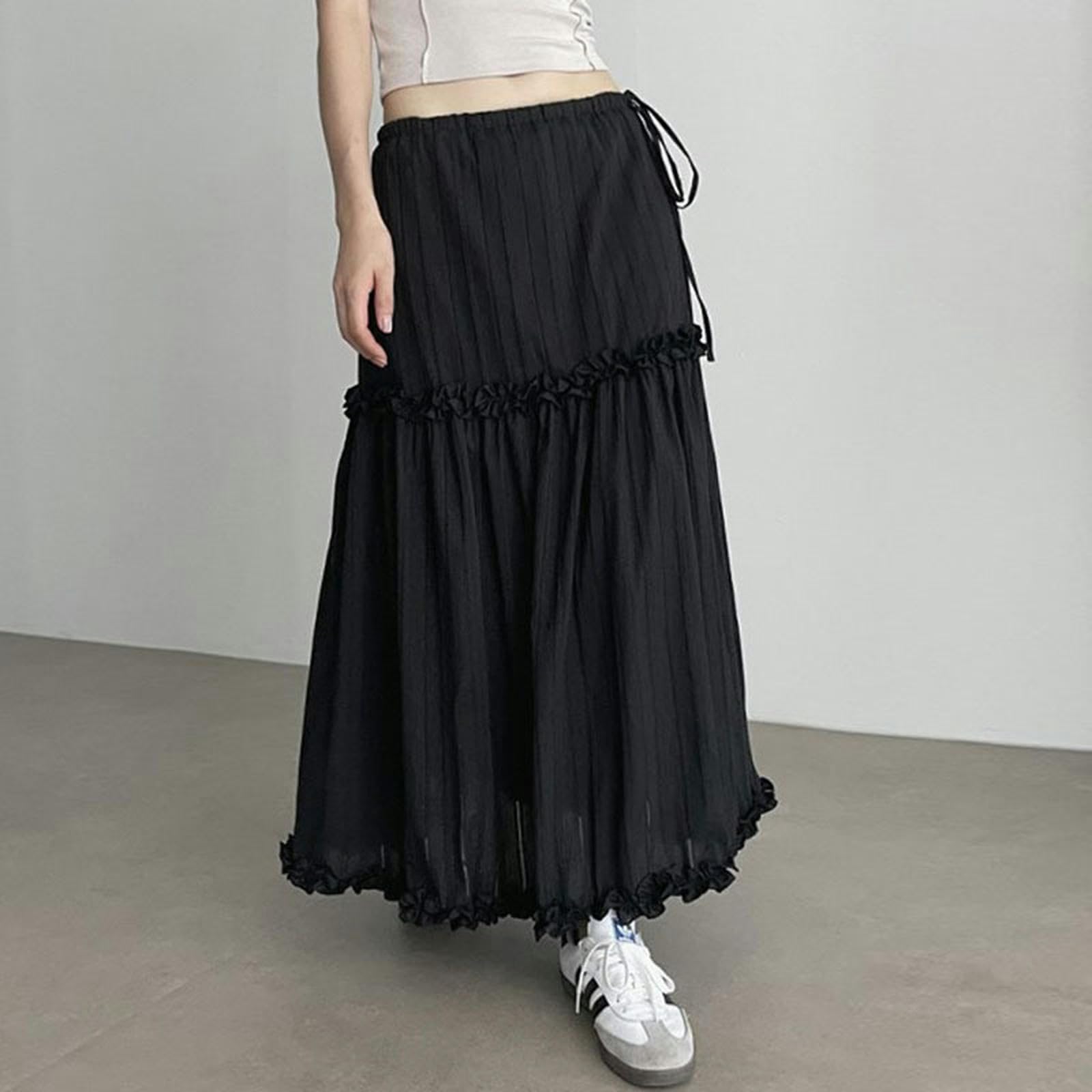 Falda de Jacquard con Volantes, diseño Informal y Holgado, para niña, Falda en Blanco y Negro Que combina con Todo - Negro - S