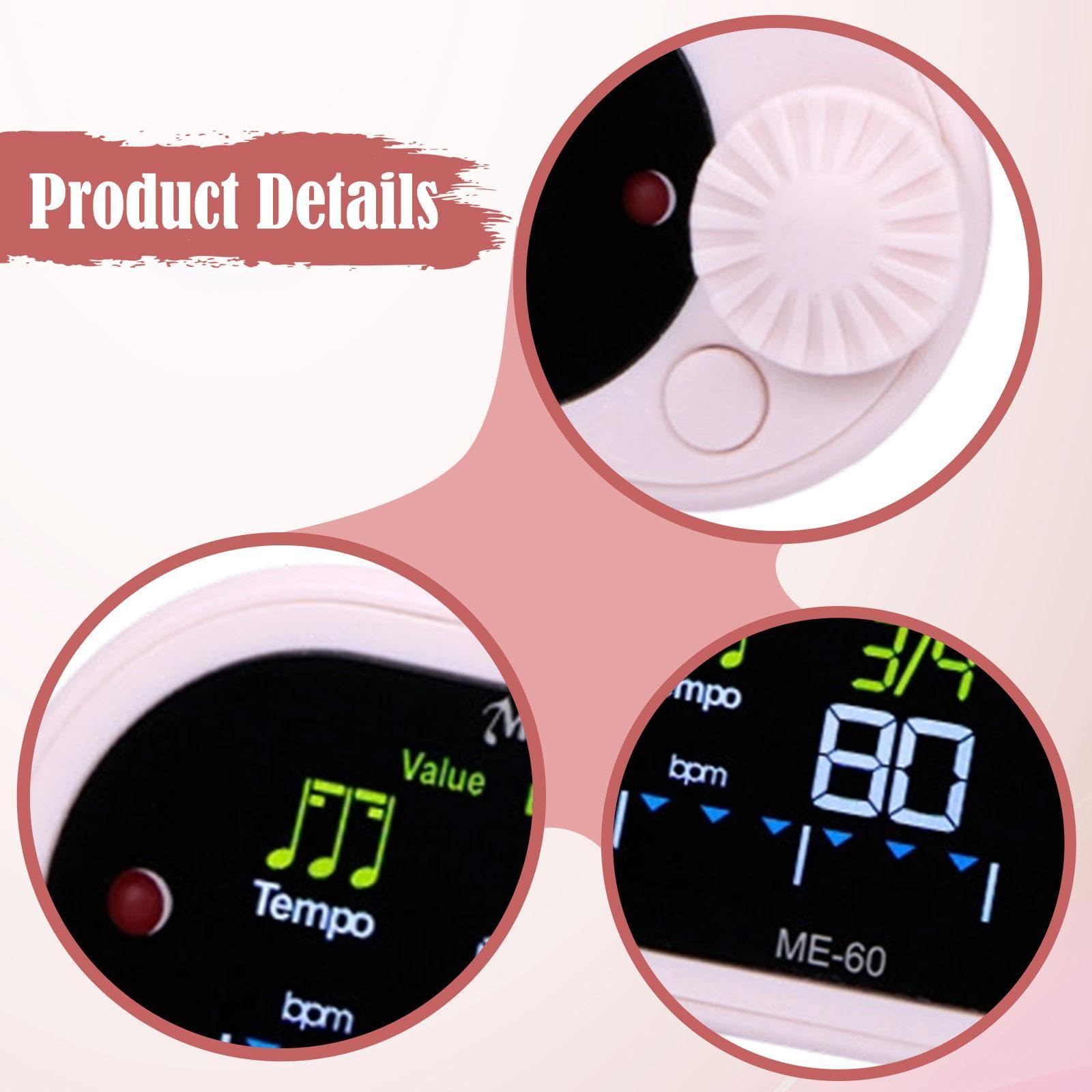 MagiDeal Metrónomo digital con conteo vocal, robusto, multiusos, profesional, generador de tonos para bajo, piano, ukelele y batería, Rosa