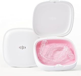 Retainer Case Slim Aligner Case with Vent Holes Removable Inner Tray Silicone for Easy Cleaning (1Pack White Pink)