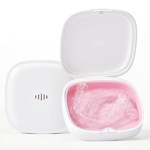 Gaboolo Retainer Case Slim Aligner Case with Vent Holes Removable Inner Tray Silicone for Easy Cleaning (1Pack White Pink)