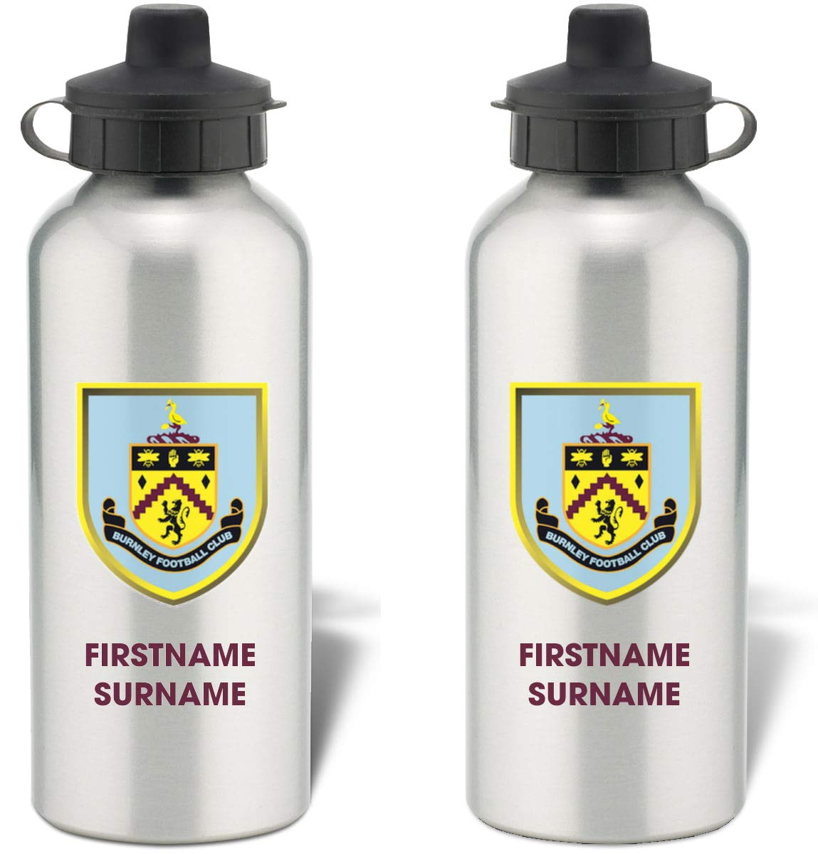 BurnleyPersonalised Club Crest Sports Water Bottle FC fans - 600ml Silver Aluminium Bottle