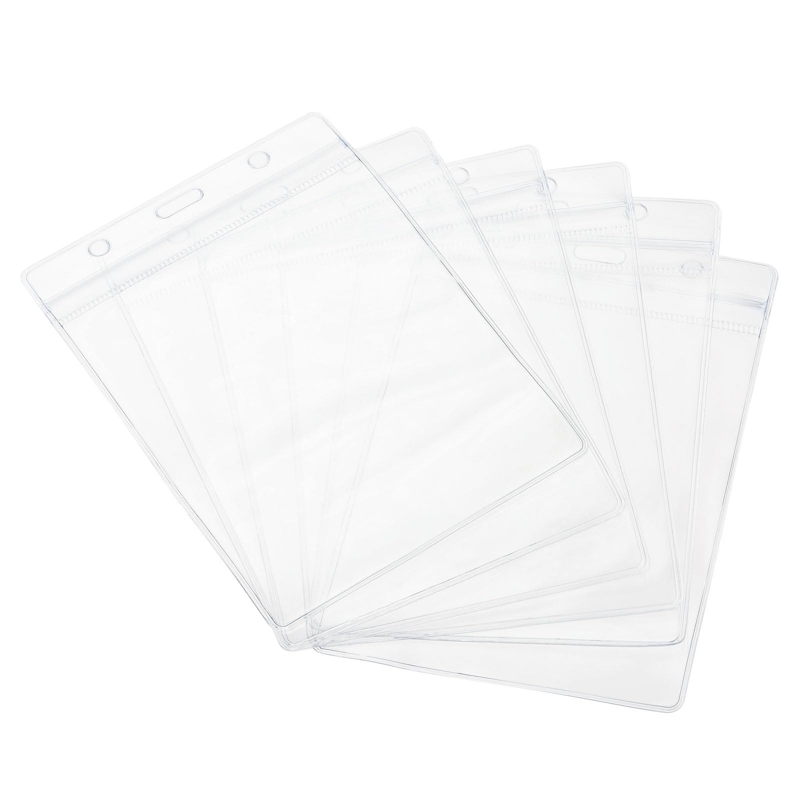 YOKIVE 6 Pcs ID Card Badge Holders, Vertical PVC with Resealable Zip | Protecting Cards, Great for Credit Cards Name Tags (Clear, 5.9x4-Inch)