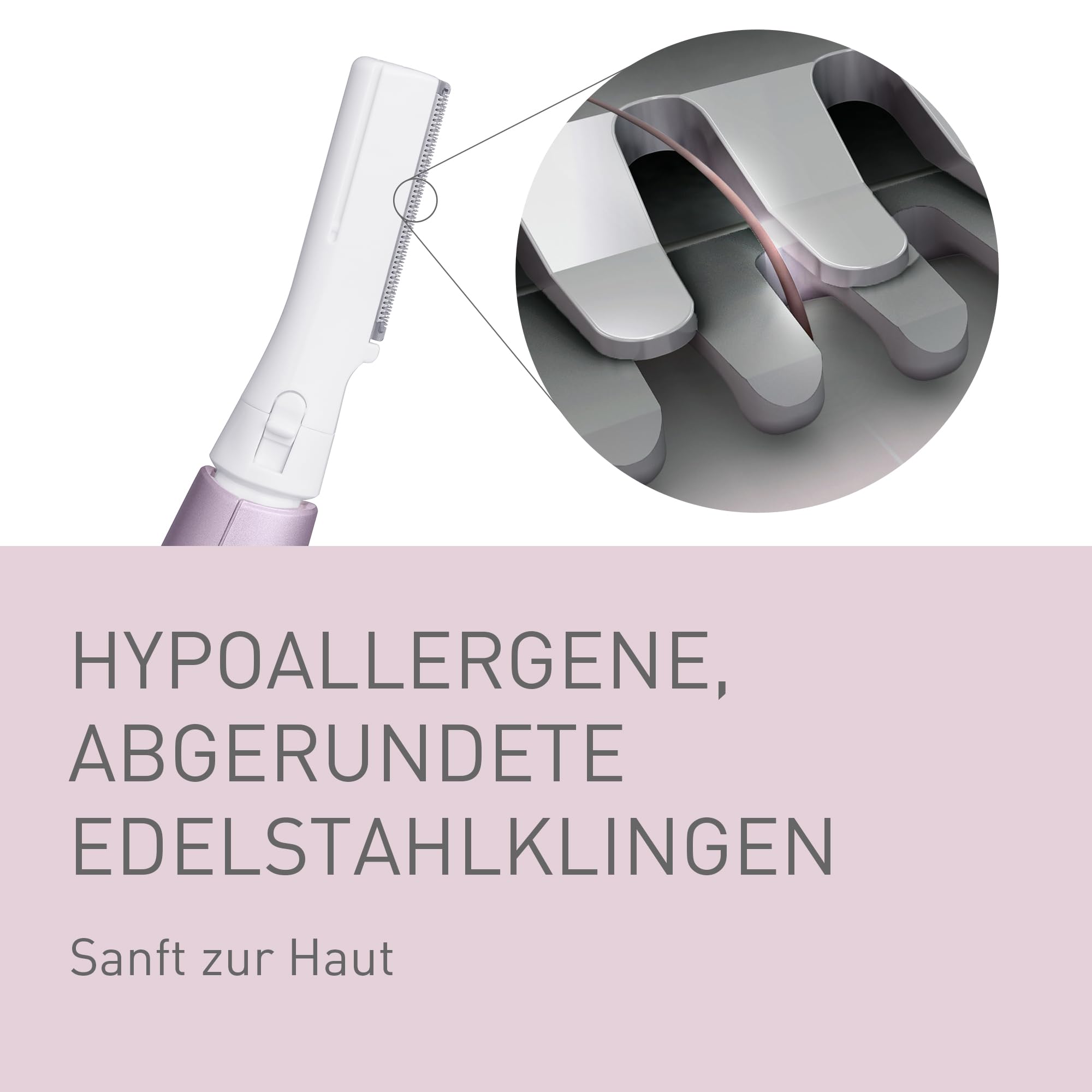 Panasonic ES-WF71-V503 Augenbrauen- und Gesichtshaartrimmer für Frauen, Augenbrauenformer, flexibler Kopf, hypoallergener Edelstahl, batteriebetrieben (AAA), Helllila