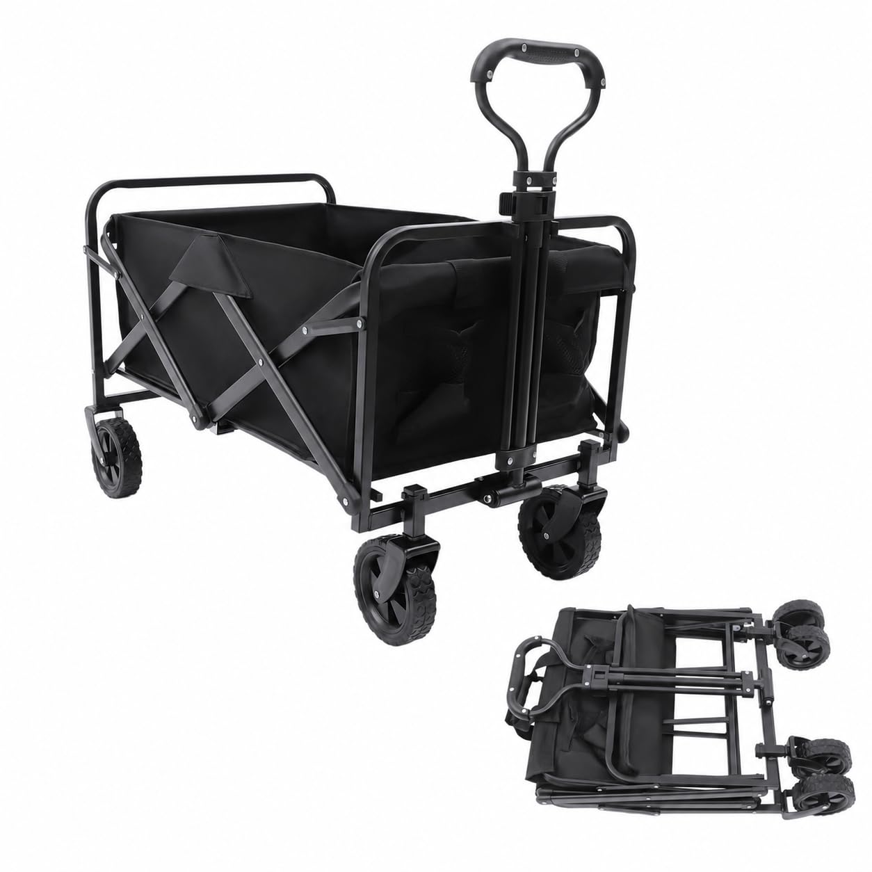 Carrello pieghevole 80 kg, carrello pieghevole con 4 ruote, maniglia regolabile e portabicchieri, carrello pieghevole con tessuto Oxford, per giardino, spiaggia, campeggio, shopping e attività